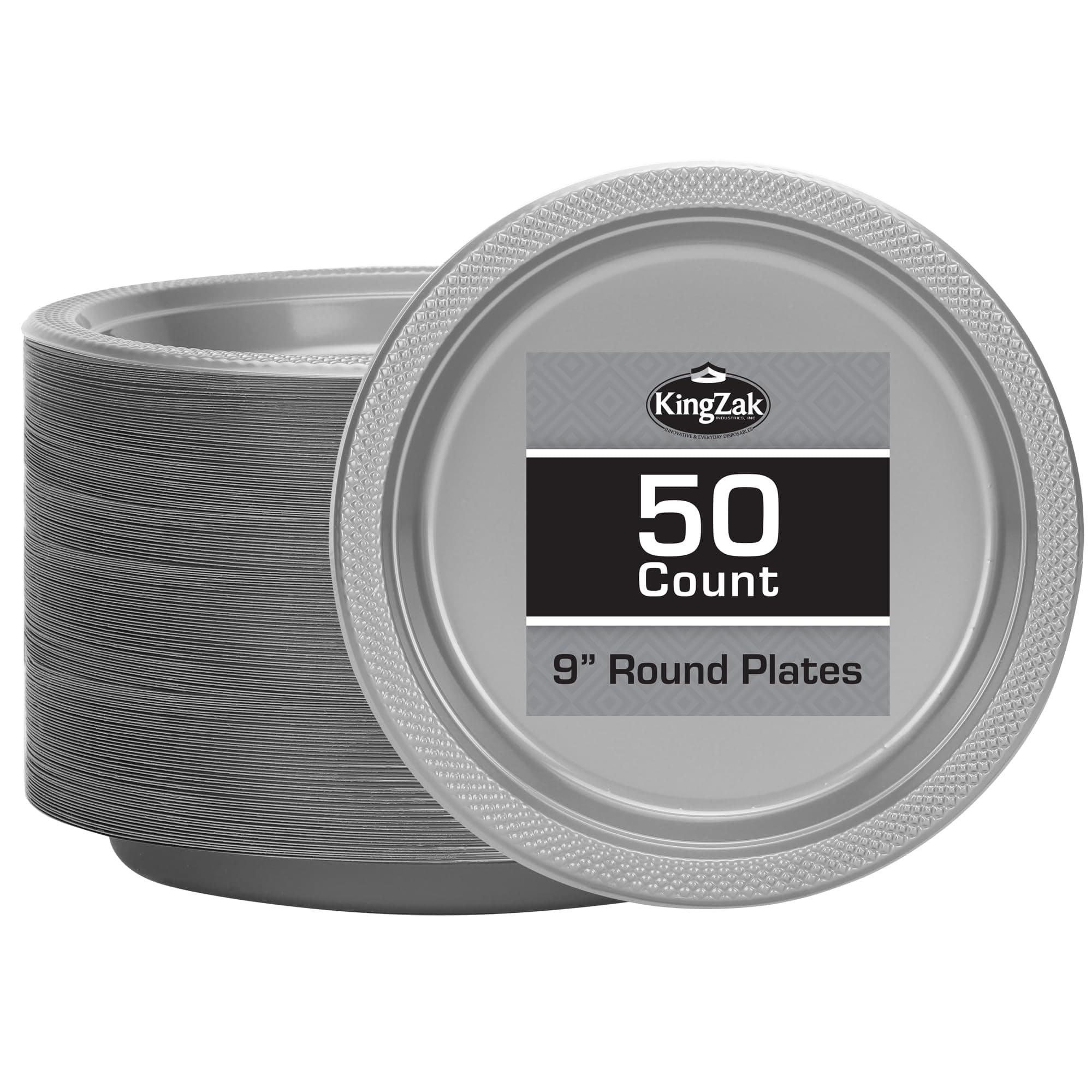 Silver Solid Color Premium Heavy Weight Plastic Dinner Plate (9") 50 Count - Premium Plastic, Elegant & Durable, Perfect for Events