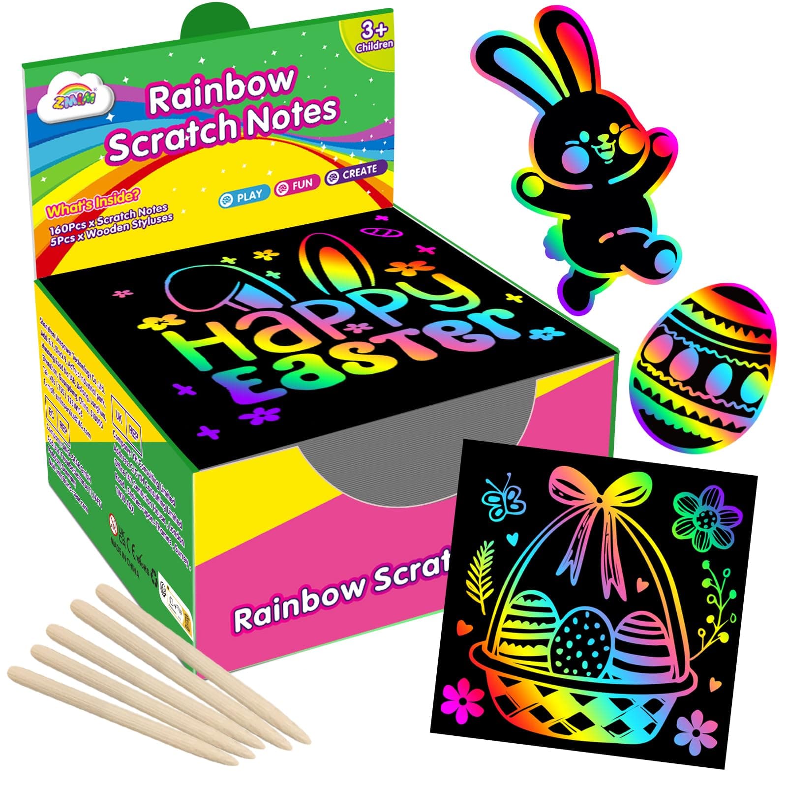 ZMLM 165 Pcs Rainbow Scratch Paper Art Notes - Easter Crafts for Kids Ages 4-8, Easter Basket Stuffers for Girls & Boys, Classroom Prizes, Student Gifts School Activity