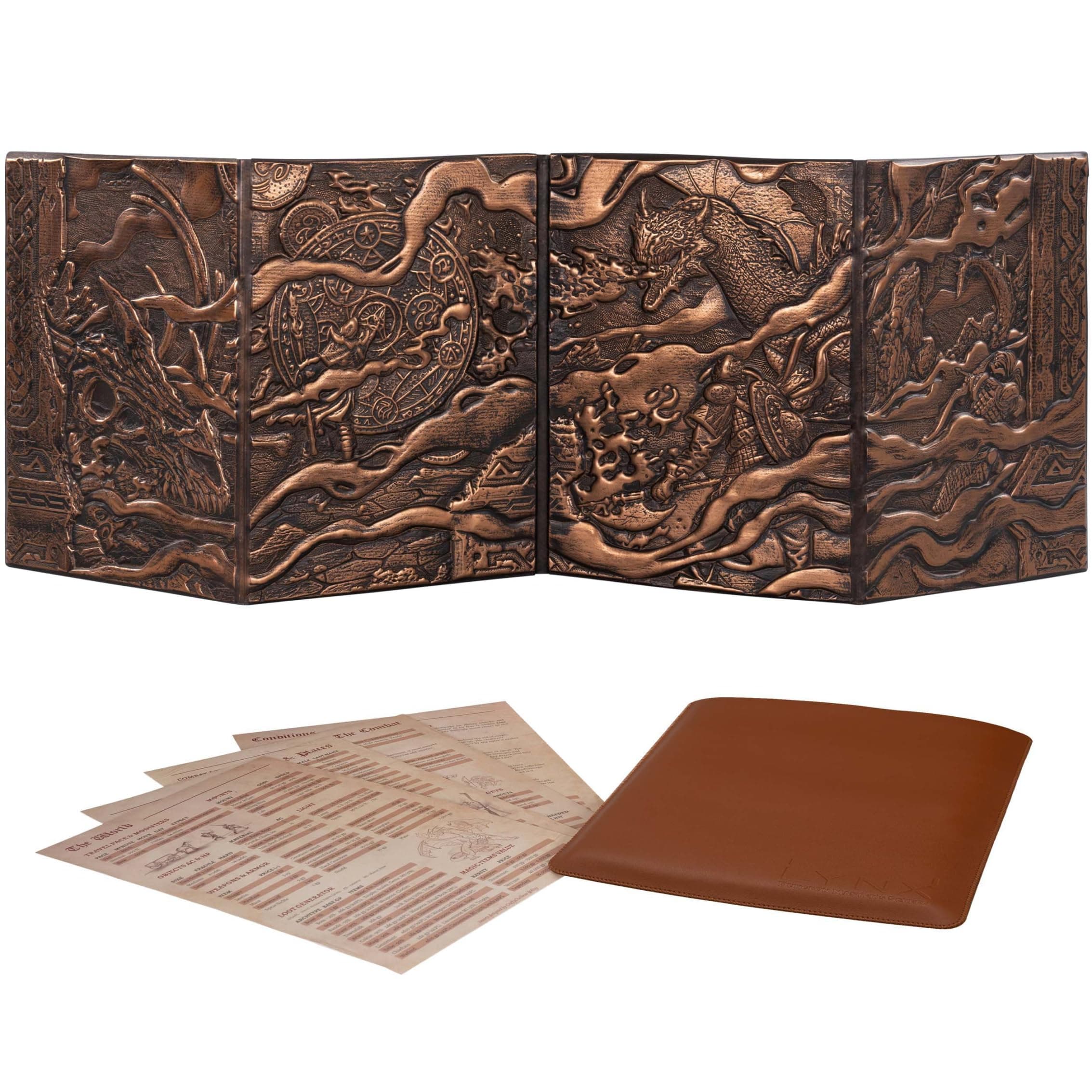 DND DM Screen 5e - D&D Dungeon Master Screen with 3D Faux Leather with Customizable Inserts - Dungeons and Dragons GM / Gamemaster Accessories Gifts for Men or Women, Hide Dice Rolls, Maps, Books