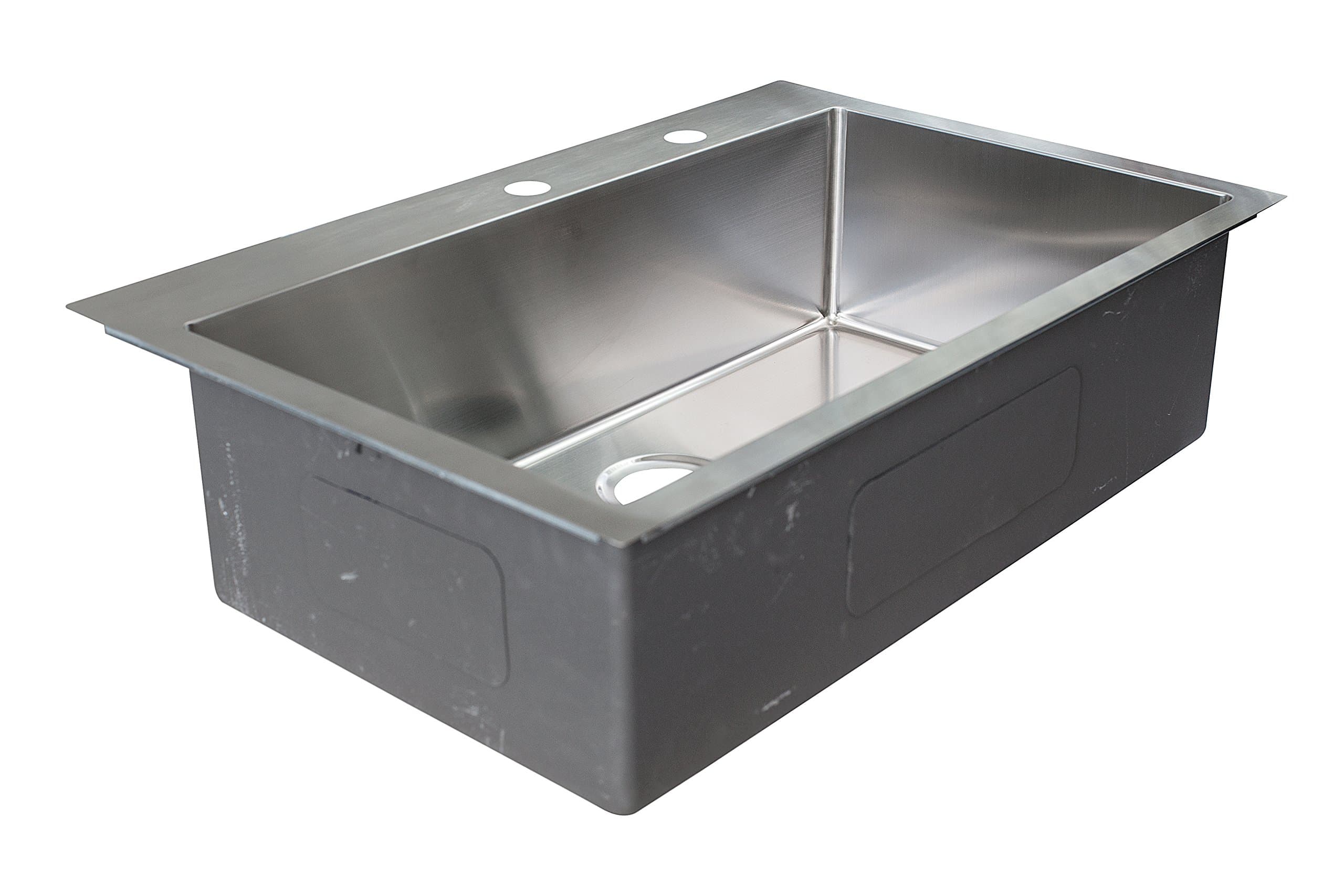 HFS3322-2 Vector 33.5" (33" Compatible) Dual Mount Single Bowl Kitchen Sink with Two Holes and Fast-in Installation System, Stainless Steel