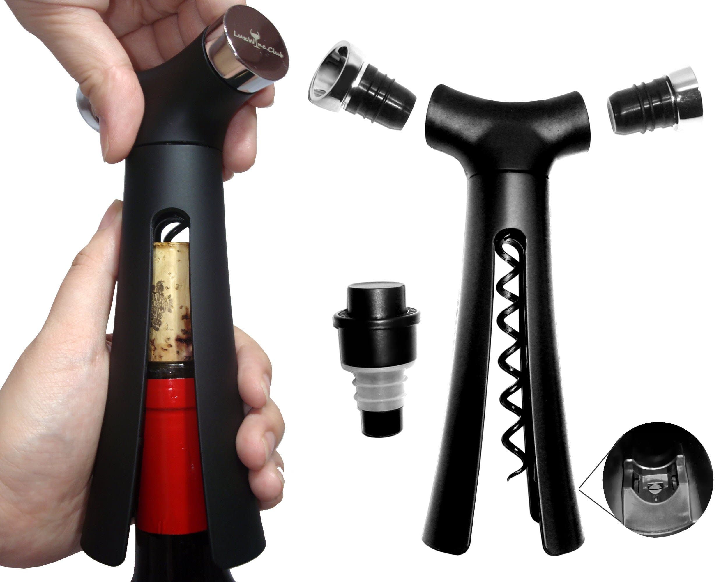 5 in 1 Wine Opener Accessory Set- Long Worm Screwpull Corkscrew, Foil Cutter, Pour Spout, Vacuum Pump Sealer, Wine Bottle Stopper