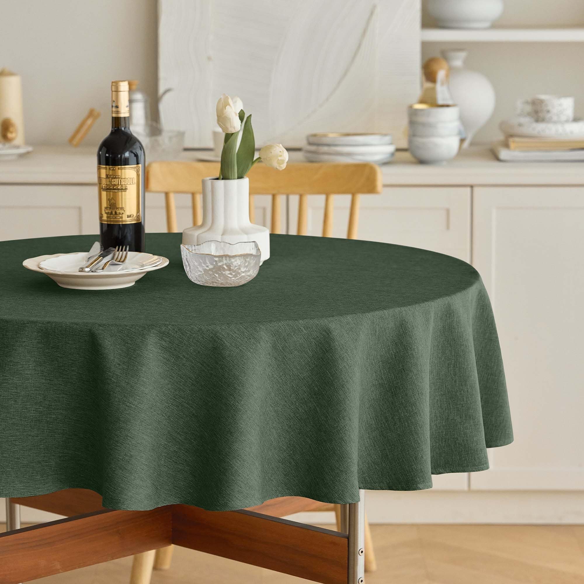 Waterproof Round Tablecloth for Round Dining Table, Decorative Rustic Wipeable Table Cloths Cover Indoor Outdoor Use for Holiday,Wedding, Kitchen (70 Inch,Round (4-6 Seats),Dark Green)