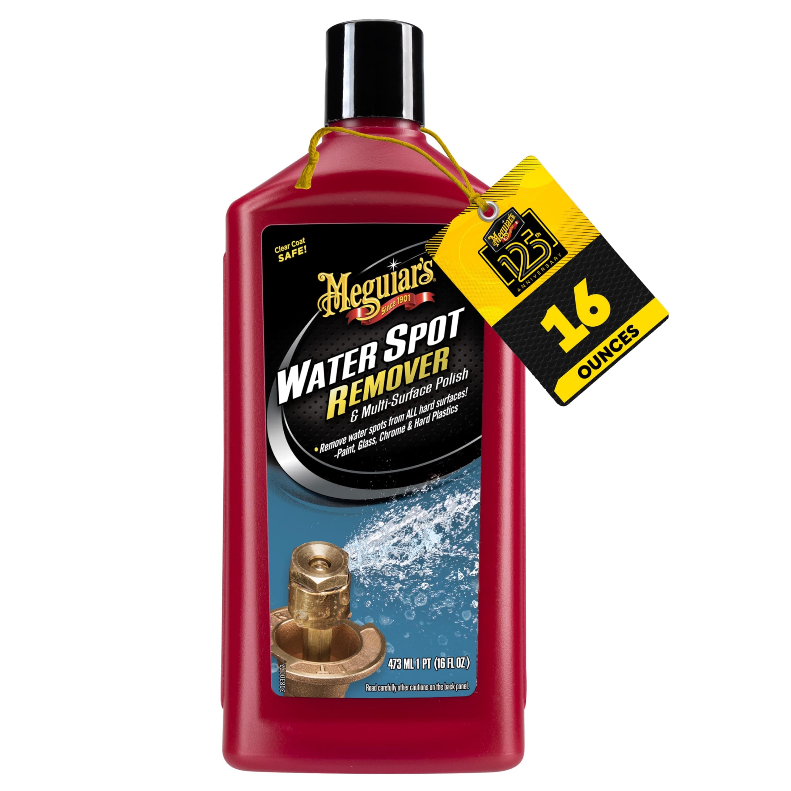 Meguiar's Water Spot Remover, Heavy Duty Water Spot Remover for Cars, Remove Water Stains and Polish Glossy Paint with a Versatile Clear Coat Safe Formula, 16 oz