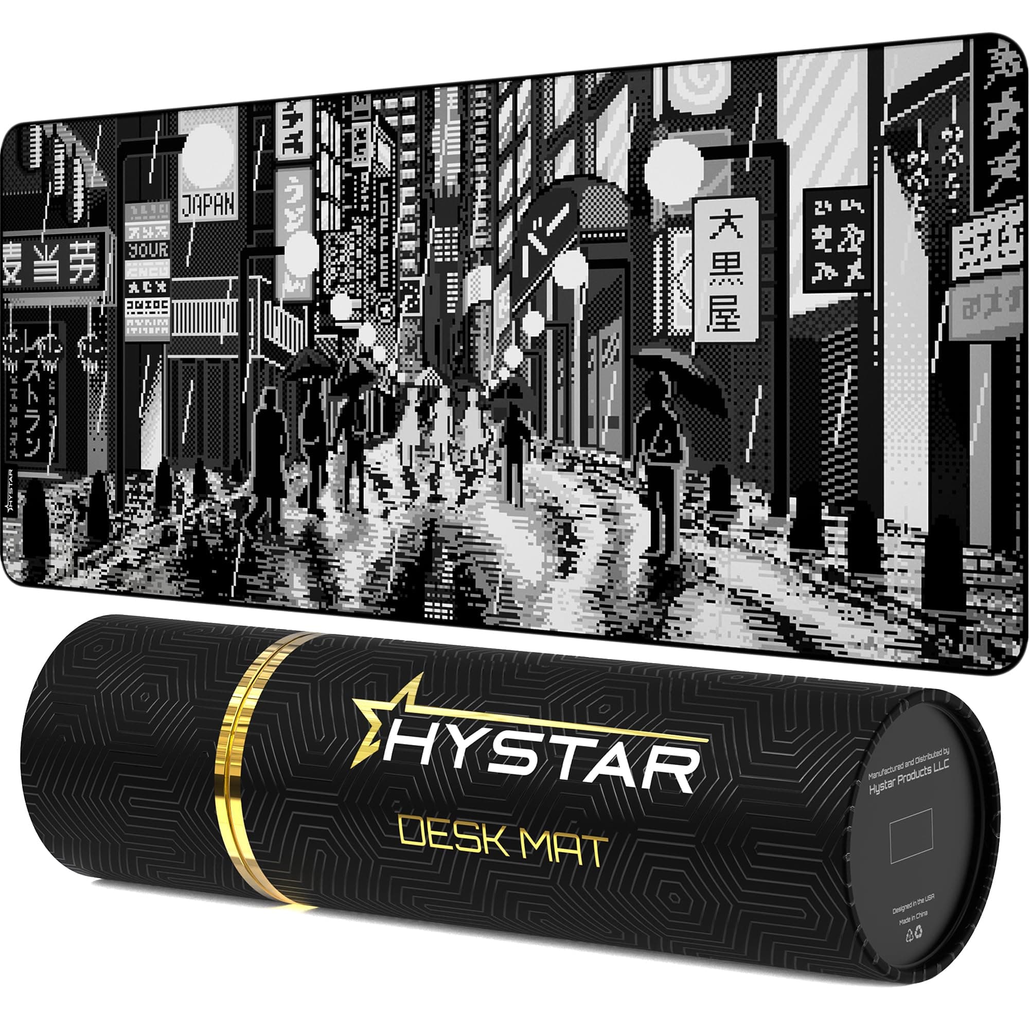 Extended Gaming Mouse Pad | XXXL 45" x 20" | 5mm Thick, Waterproof Surface, Smooth Polyester Fabric, and Natural Rubber Base | Retro Tokyo (Black and White)
