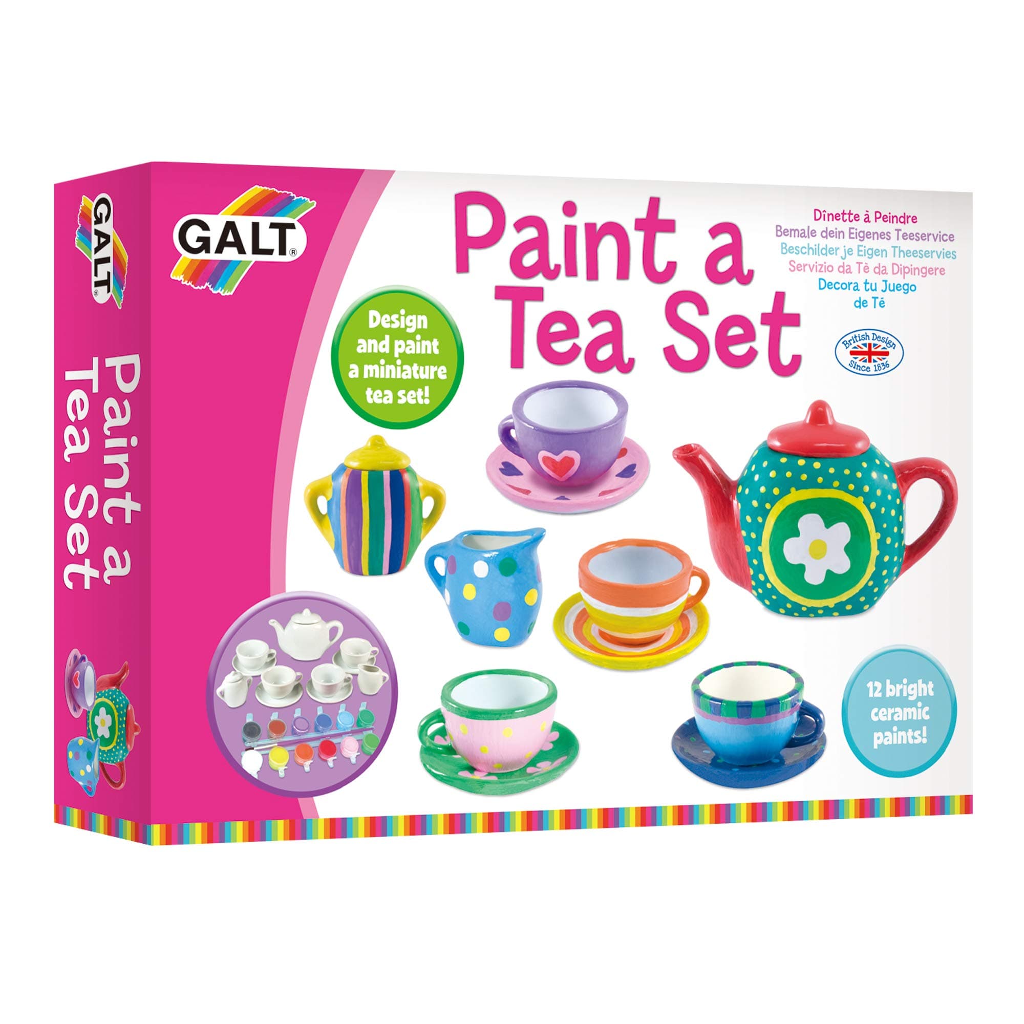 Paint a Tea Set - 11 Pc Mini Tea Party Set, Kids Craft Kit and Childrens Tea Set - 12 Rainbow Ceramic Paints - Encourage Creativity and Motor Skills - Arts and Crafts for Kids, Ages 5 Years Plus
