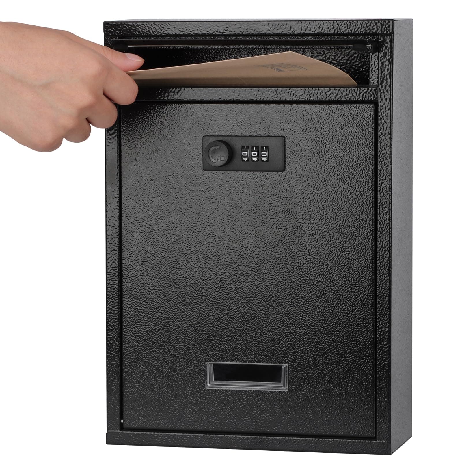 KYODOLED Locking Wall Mount Mailbox, Mail Boxes with Combination Lock for Outside, Security Cash Key Letter Drop Box with Code for House Office School,12.4H x 8.54L x 3.35W Inches, Black