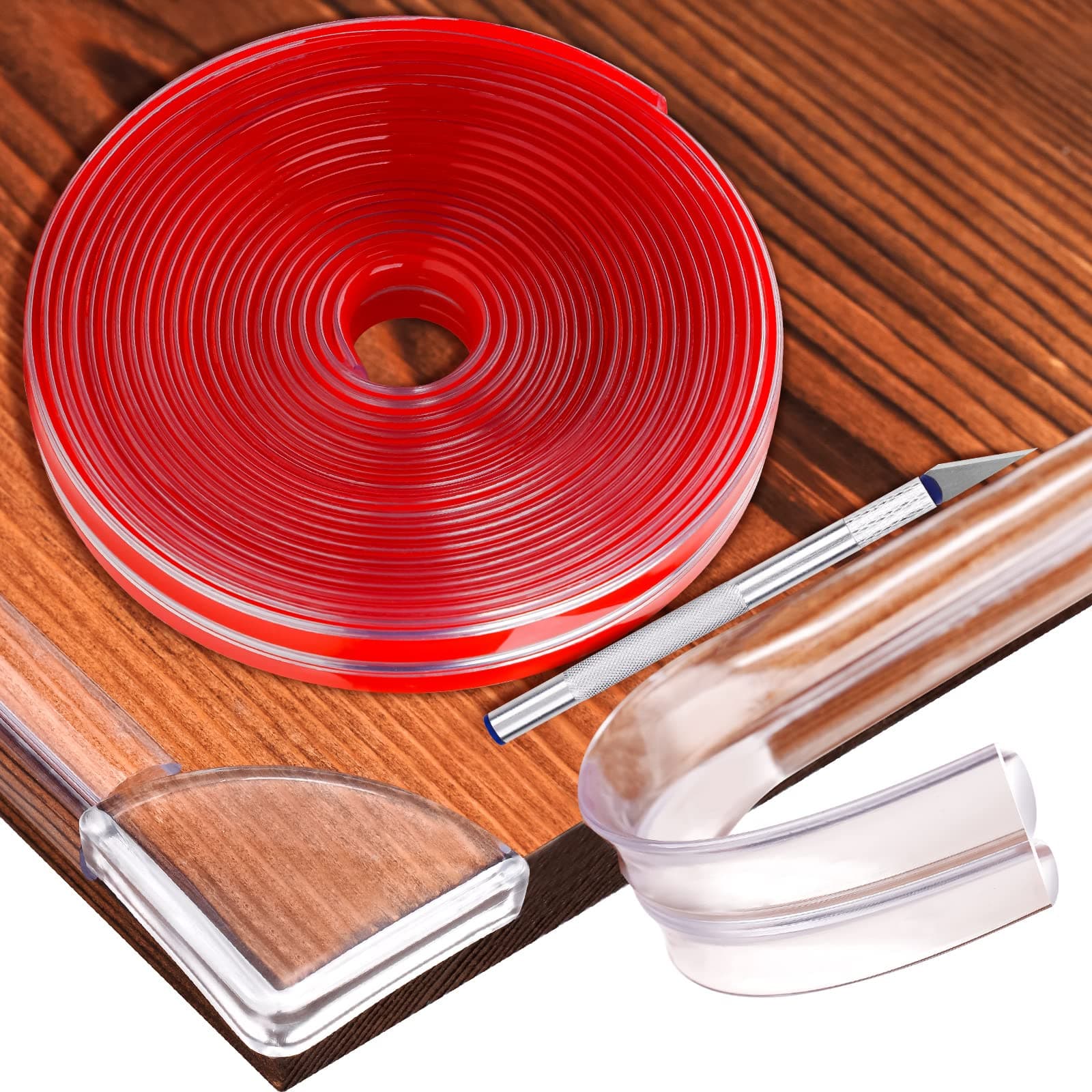 NiHome 16ft (5m) Soft Edge Protector Strip Baby Proofing Silicone Bumper 4PCS Corner Protectors and Scraper Set, Baby Safety Products Furniture Clear Toddler