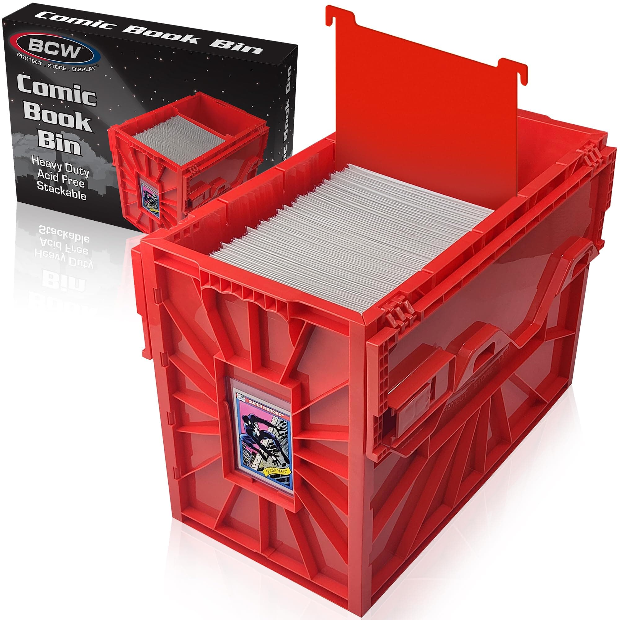 BCW Short Comic Book Bin | Holds 150 Comics | Stackable Plastic Storage | Acid-Free Organizer | Red, Single