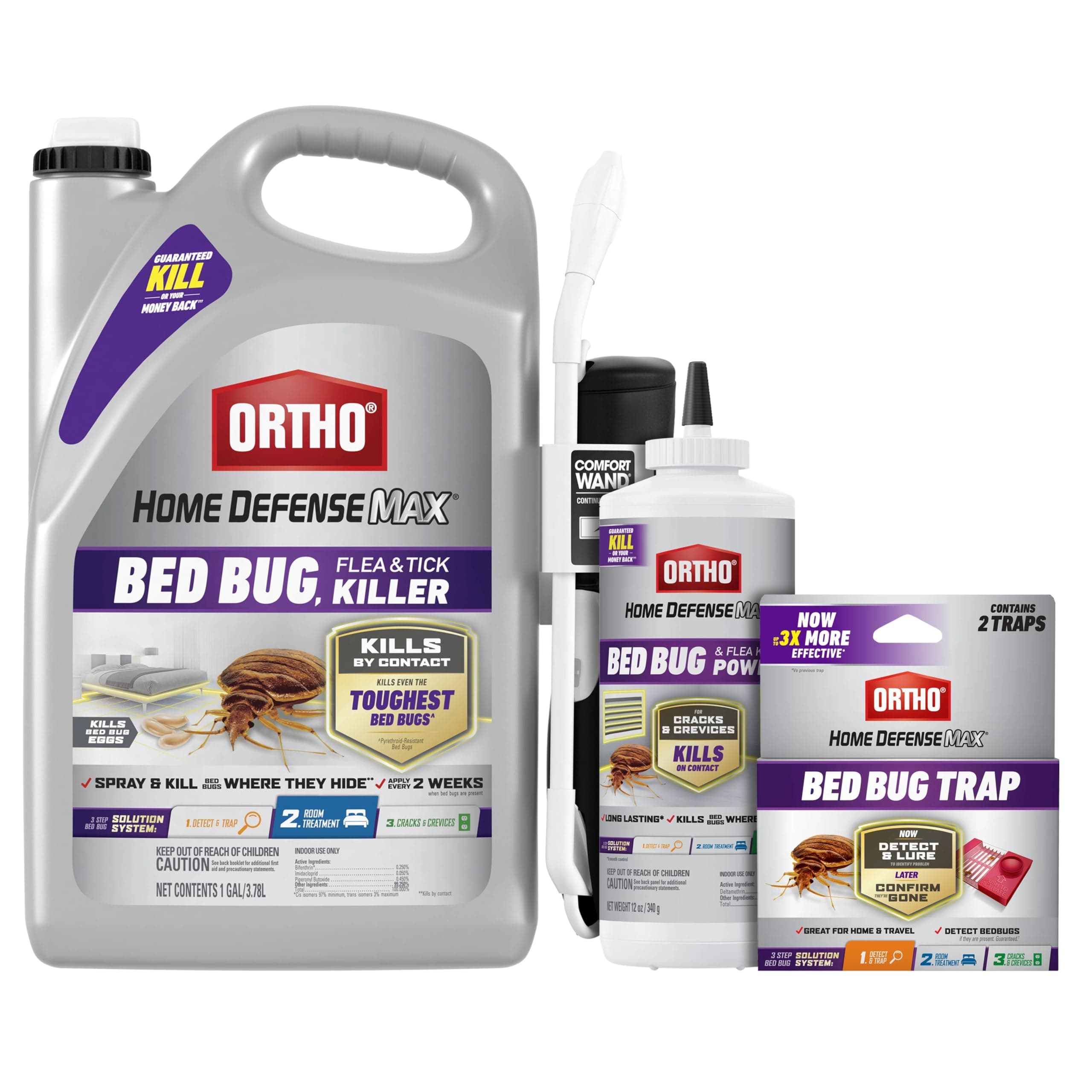 Ortho Home Defense Max 3-Step Bed Bug Solution System, Bed Bug Treatment System, Includes Traps, Spray and Powder, Treat Rooms, Beds, Cracks and Crevices