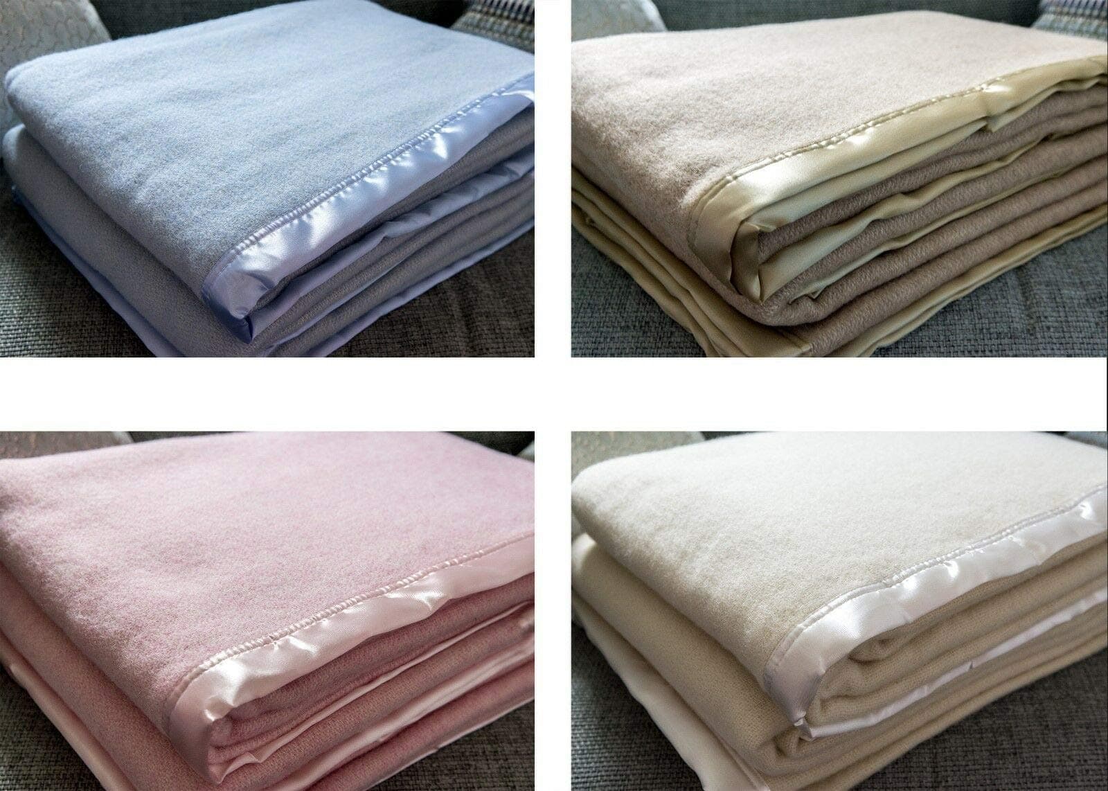 New and Improved Traditional 100% Pure Wool Solid Weave Blanket Throw with Satin Ribbon Trim (Cream, Single)