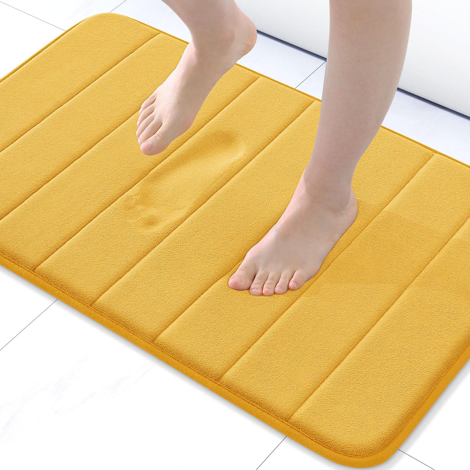 Buganda Memory Foam Bath Mat, 24" x 16", Ultra Soft and Non-Slip Bathroom Rugs, Water Absorbent and Machine Washable Bath Rug for Bathroom, Shower, and Tub, Yellow