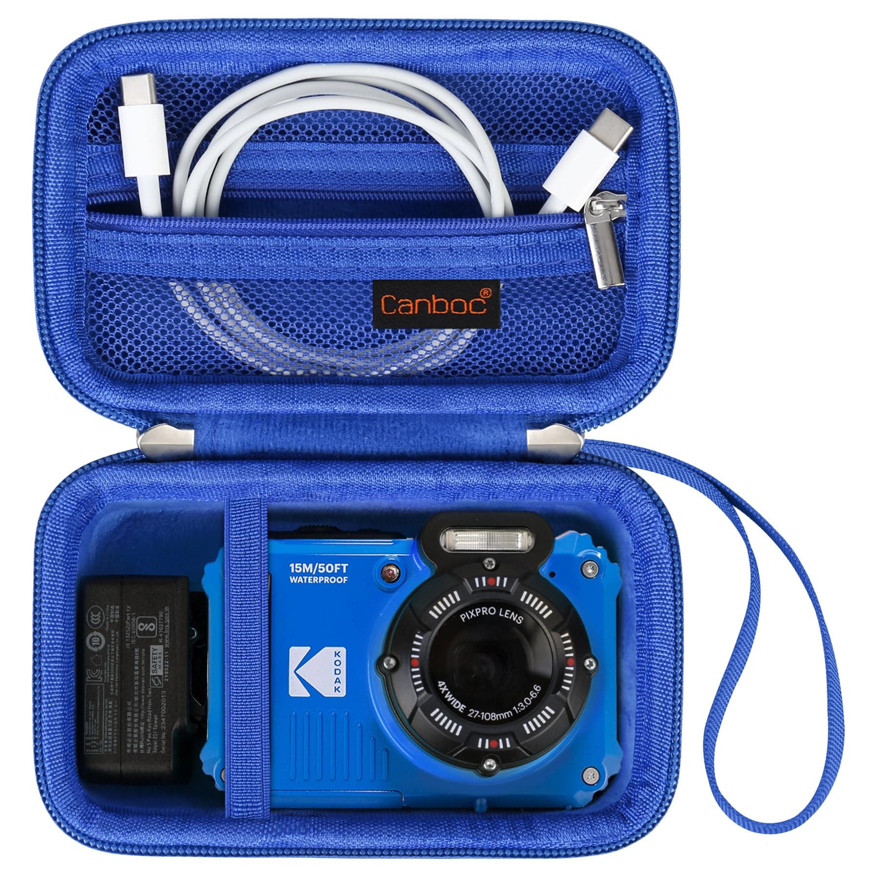 Carrying Case for KODAK PIXPRO WPZ2 Rugged Waterproof Digital Camera, Underwater Photography Camera Bag, Mesh Pocket fits USB Cable, Battery, Adapter, Blue (Case Only)