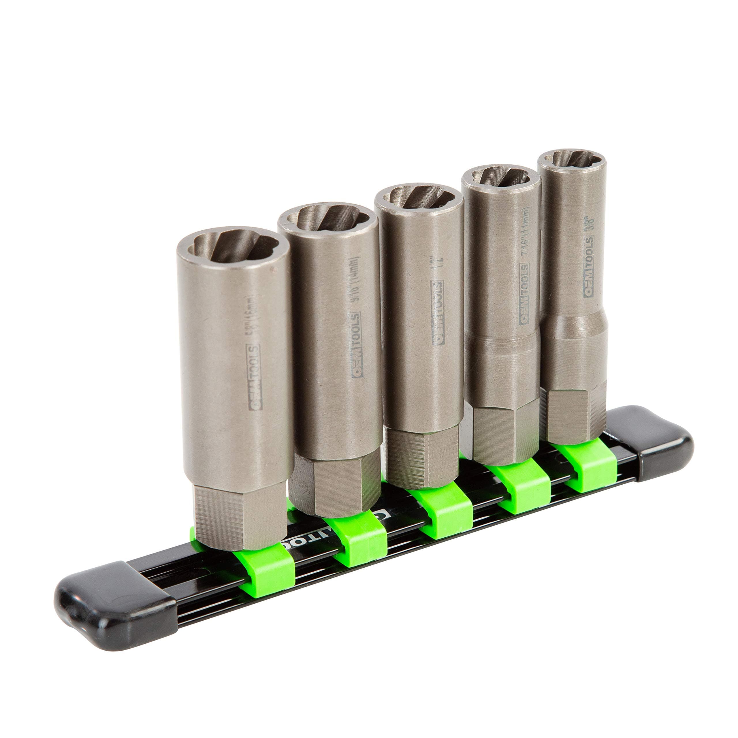 OEM TOOLS 22986 5 Piece Spiral Type Deep Extractor Set on Aluminum Rail