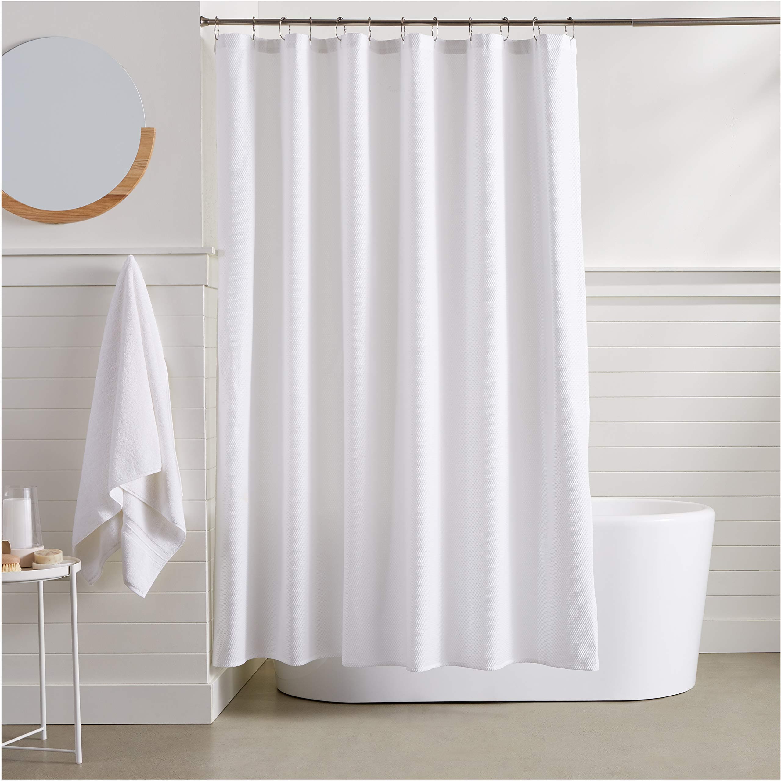 Lightweight Super Soft Easy Care Microfibre Waffle Texture Shower Curtain, 183 x 183 cm, White