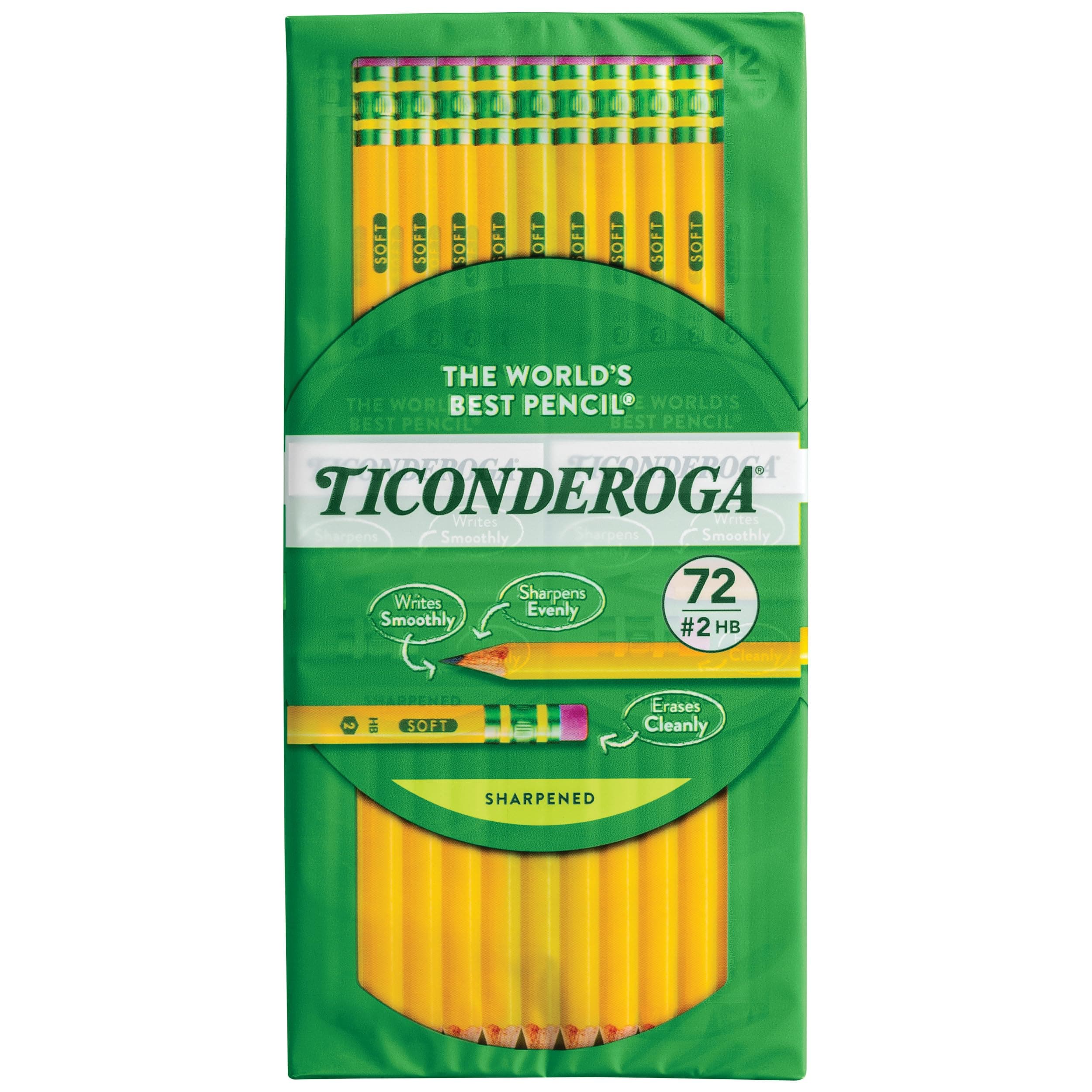 Wood-Cased Pencils, Pre-Sharpened, 2 HB Soft, Yellow, 72 Count