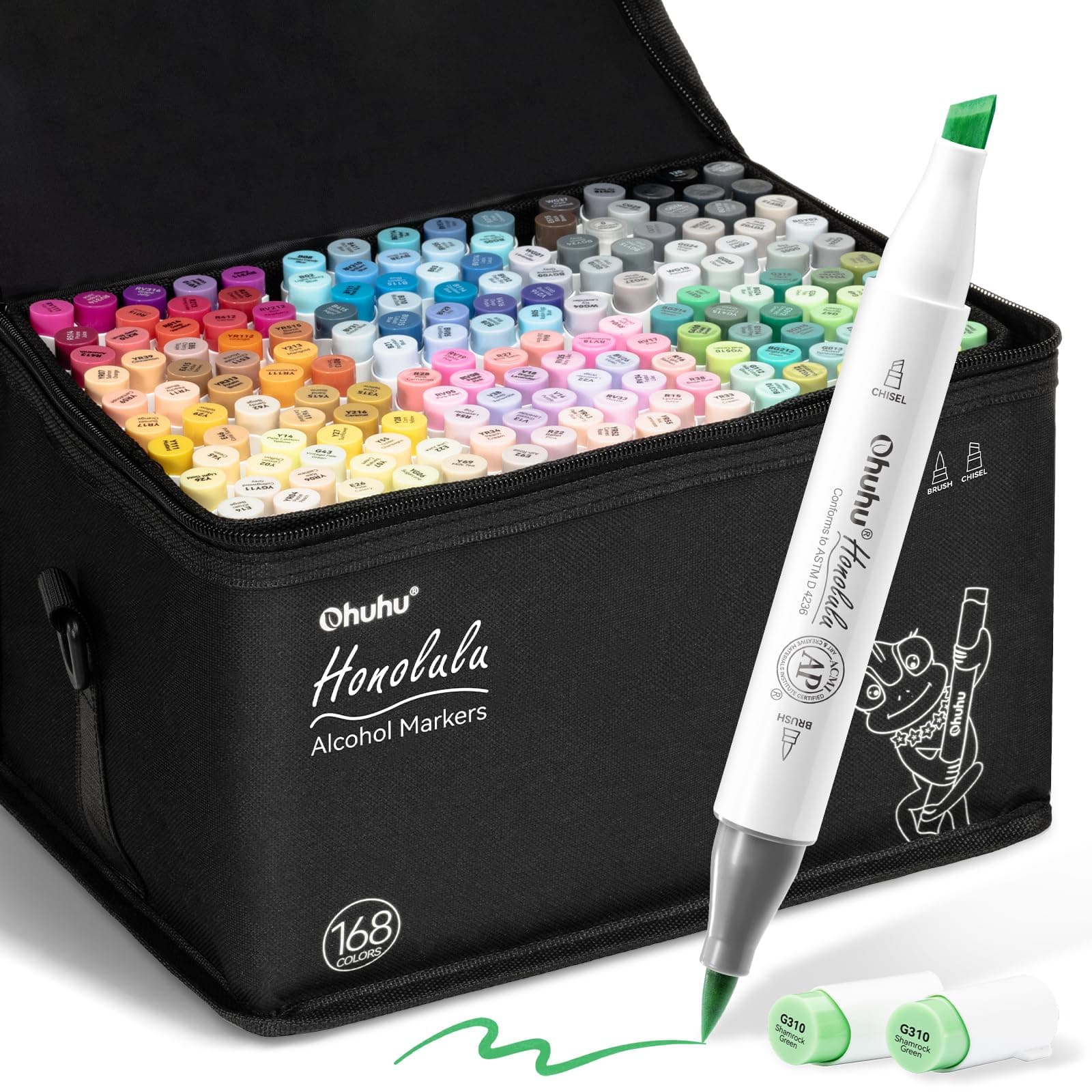 Alcohol Markers Brush Tip - 168-color Art Marker Set Double Tipped Alcohol-based Markers for Artist Adults Coloring Illustration- Brush & Chisel - Honolulu - Refillable Ink