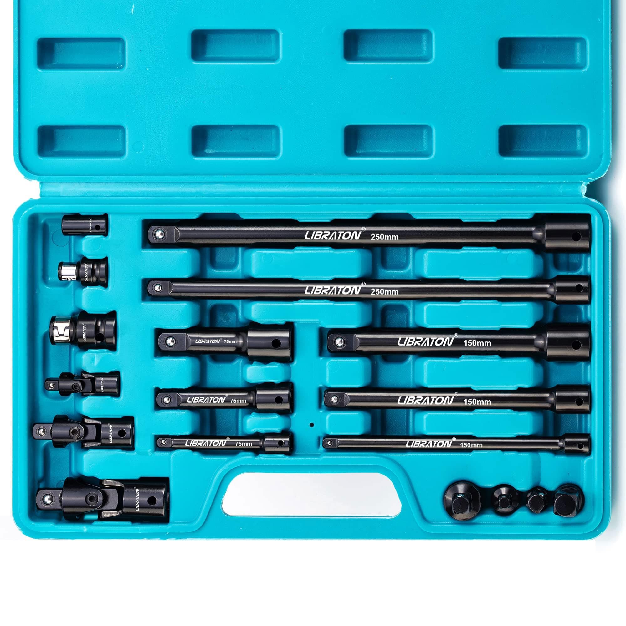 LIBRATON Socket Extension and Ratchet Set 18PCs - Impact Socket Adapters, Swivel Sockets, Professional Drive Accessories - 1/4 3/8 1/2
