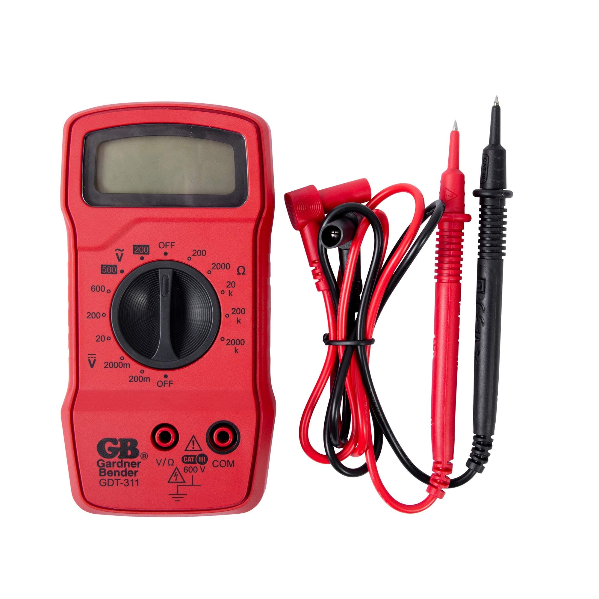 GDT-311 Digital Multimeter, 3 Function, 11 Range, Tests AC/DC Voltage and Resistance, Manual Ranging, 3.5 inch Display, 1/Each , Red