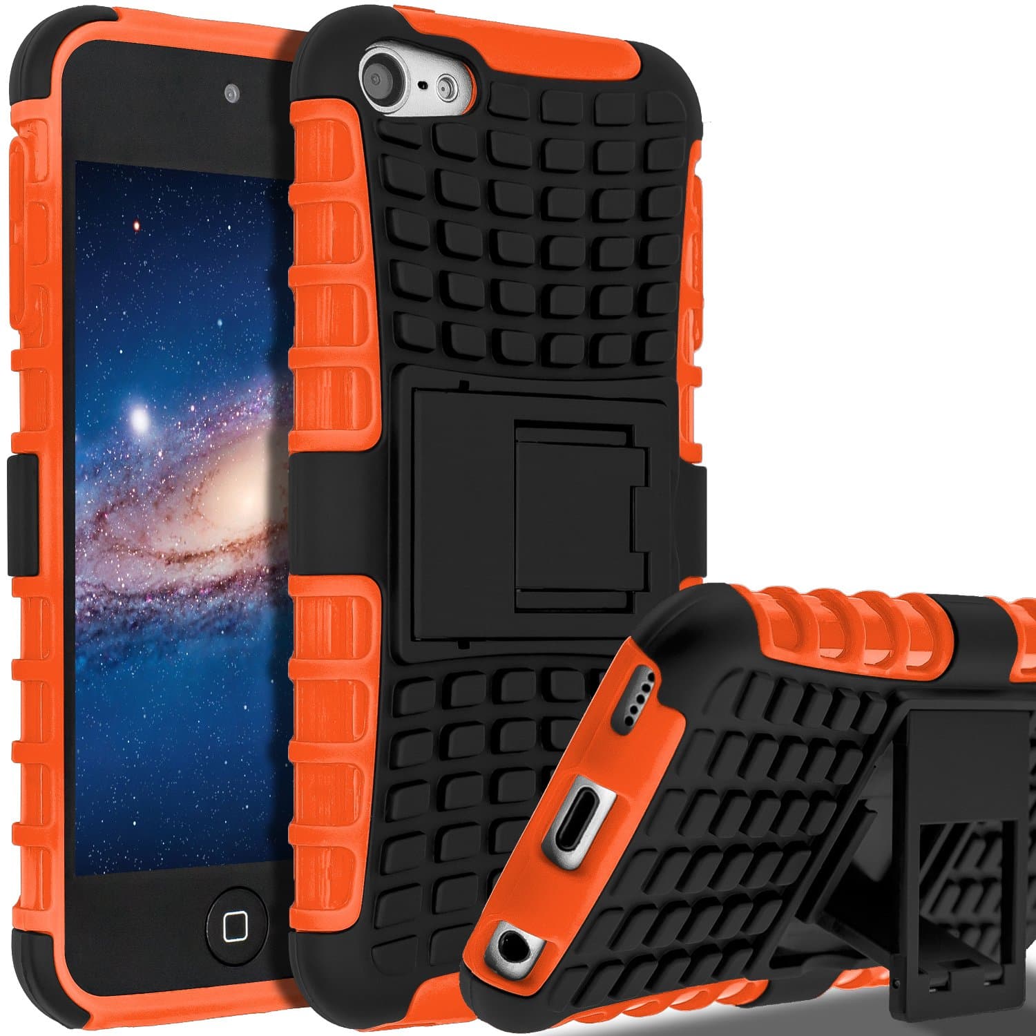 iPod Touch 7 Case,iPod Touch 6 Case,iPod Touch 5 Case, SLMY(TM) Heavy Duty Dual Layer Shockproof Hybrid Rugged Cover Case with Built-in Kickstand for Apple iPod Touch 5 / 6 / 7 Orange