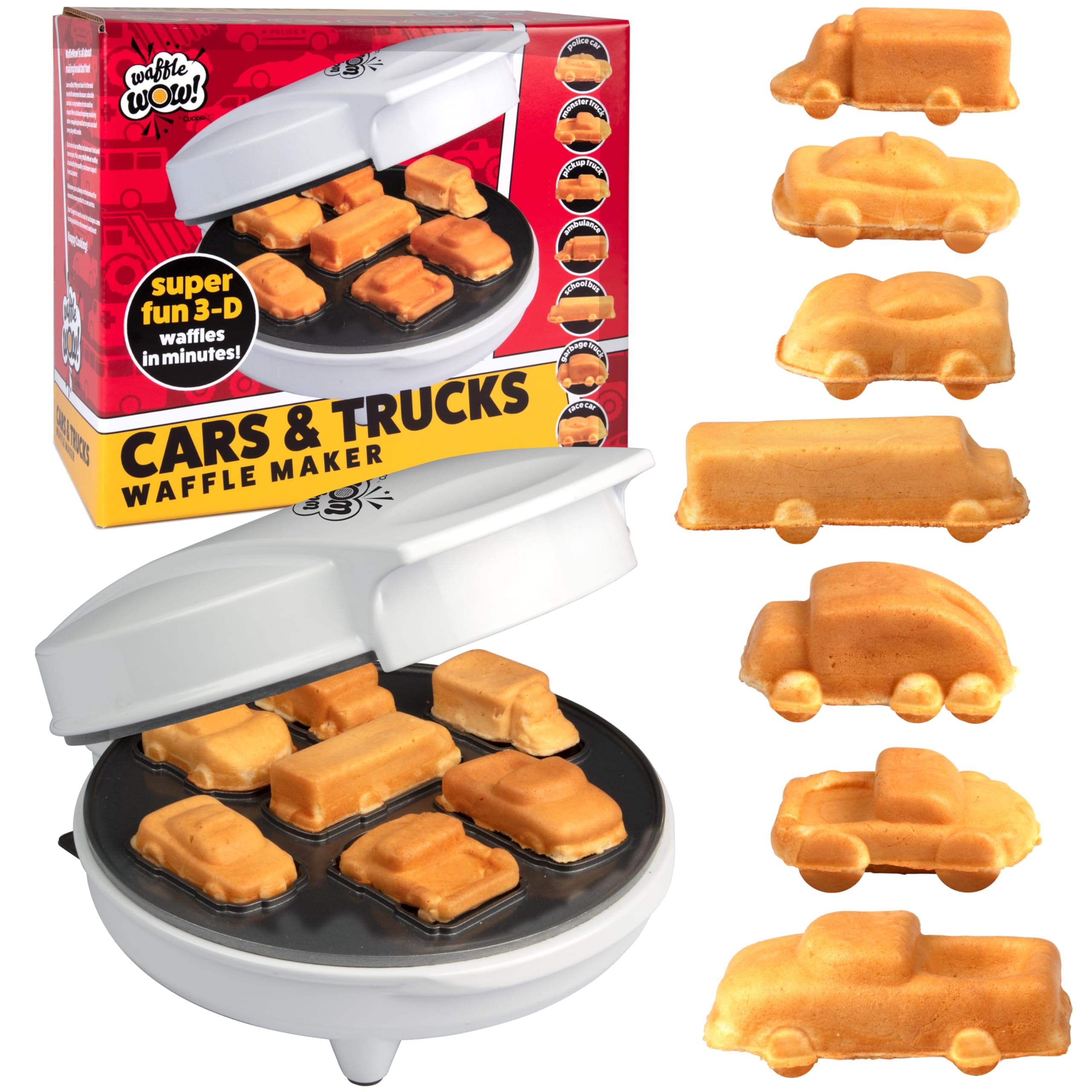 Car Mini Waffle Maker- Make 7 Different Race Cars, Trucks & Automobile Vehicle Shaped Pancakes for Kids or Adults- Electric Waffler Iron w Recipes, Non-Stick Pan Cake Baker Machine, Easter Brunch Fun