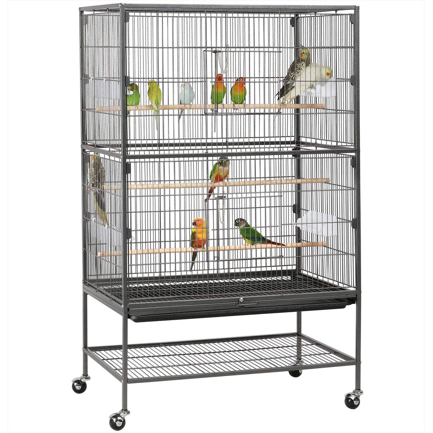 Yaheetech 52'' Bird cage w/Perches & Feeders, Large Birdcage with Pull-Out Tray, Rolling Wheels, Extra Storage, Flight Cage for Cockatiel, Parrot, Parakeet, Conure, Budgie, Pigeon Small/Medium Birds