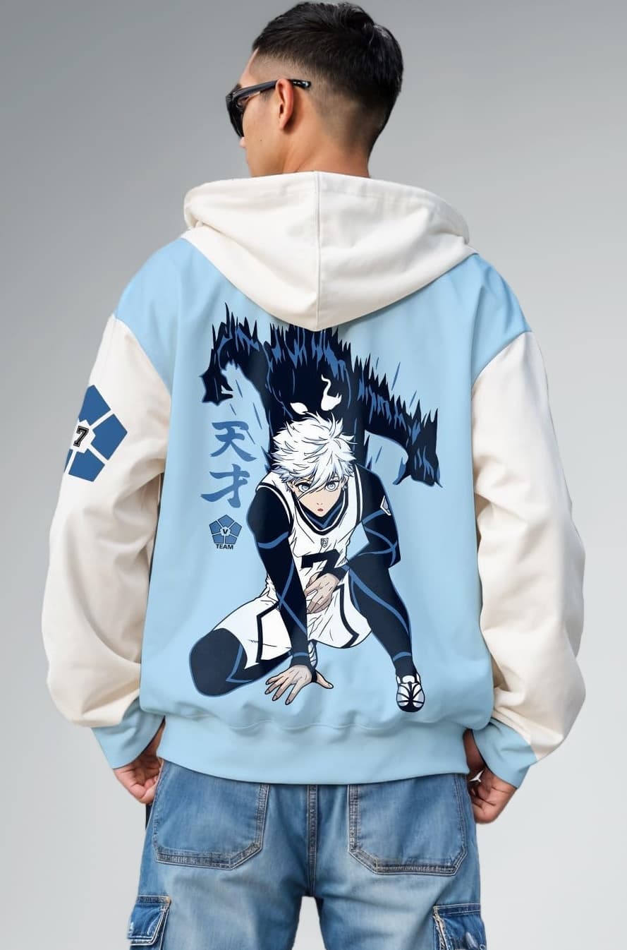 crazymonk Plain Oversized Hood - Sky Blue White