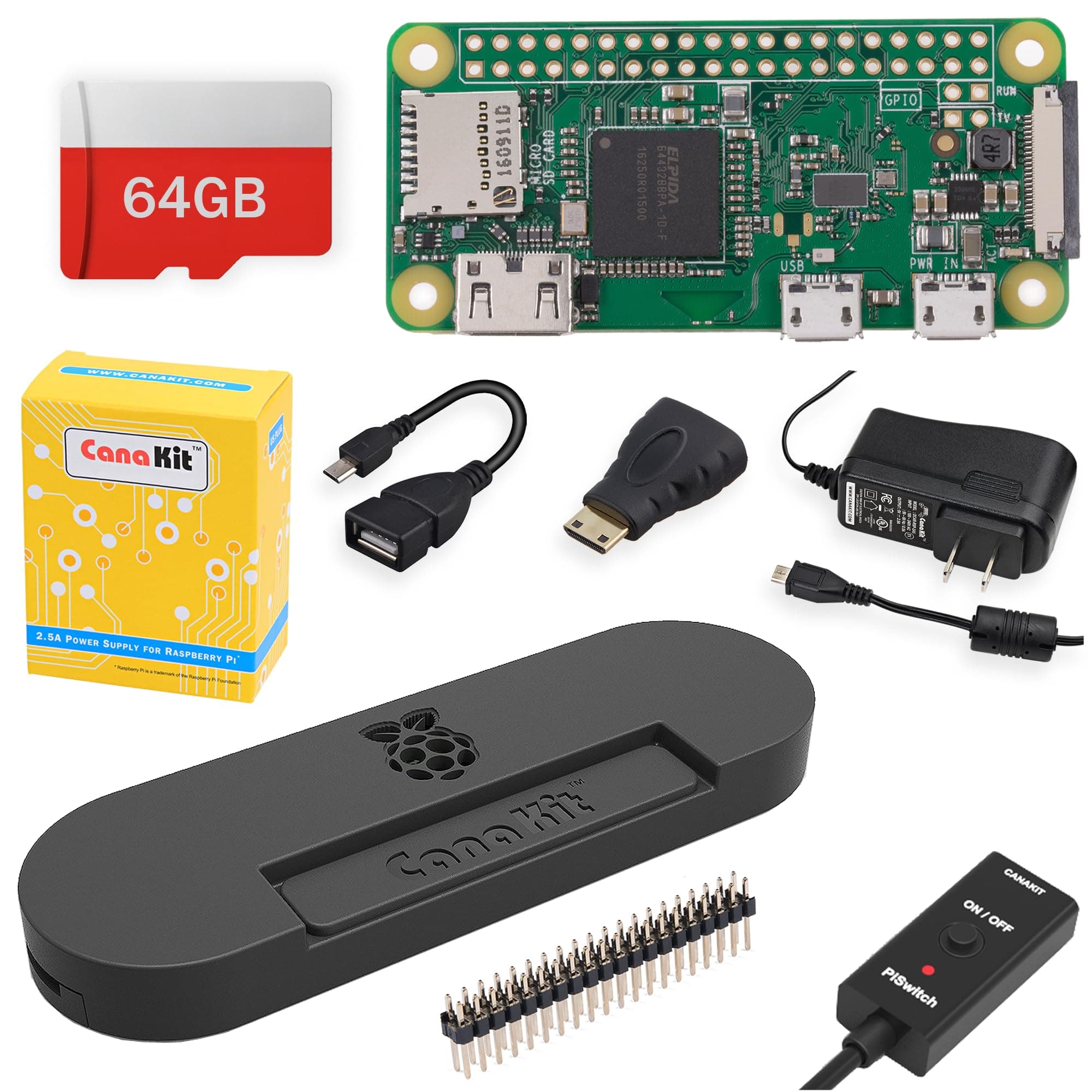 Raspberry Pi Zero W (Wireless) Complete Starter MAX Kit with Premium Black Case (64GB Edition)
