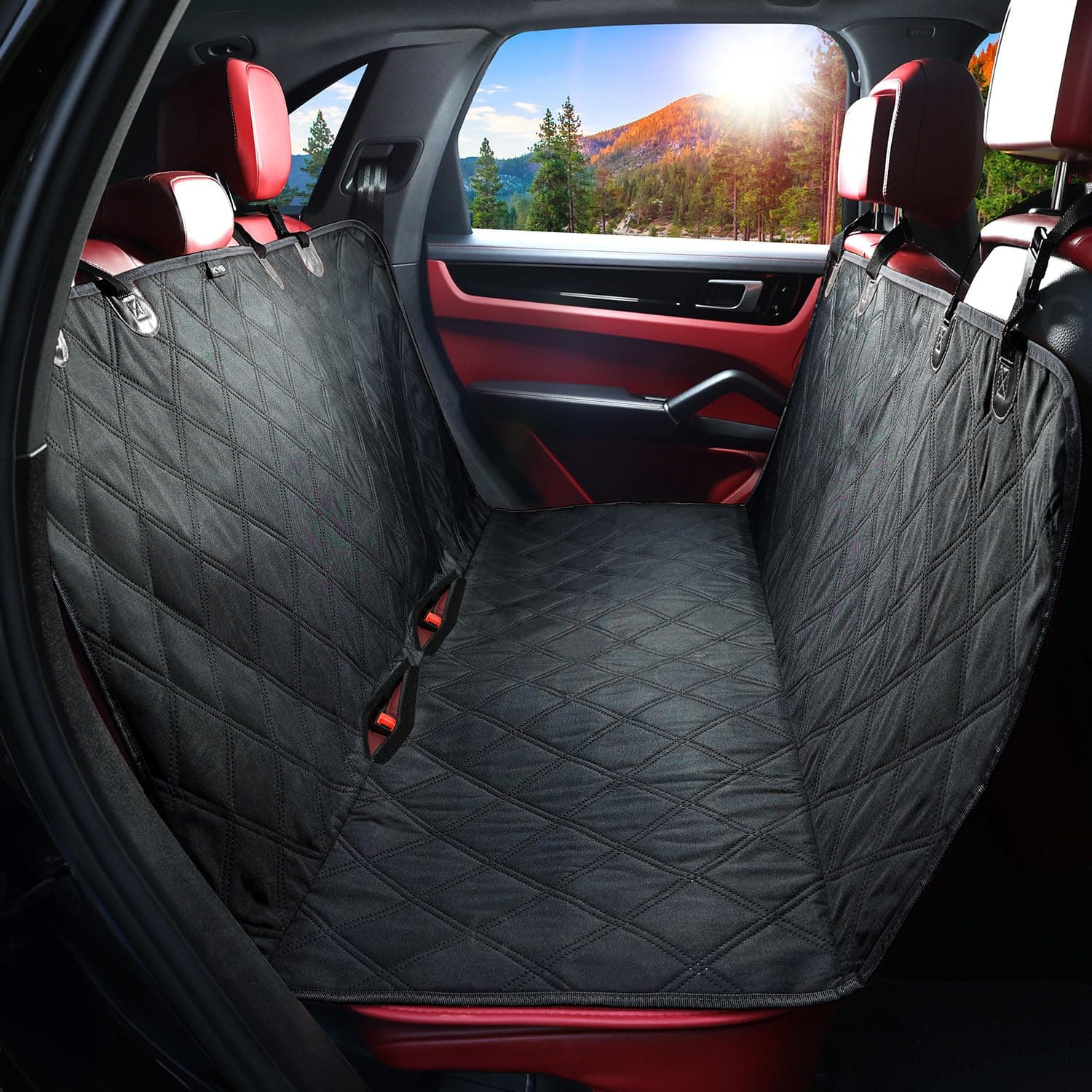 KYG Multi-Function Dog Car Protector, Waterproof Scratch Proof Nonslip Travel Hammock, Back Seat Cover & Boot Liner with Seat Anchors, Universal Fit for Cars/SUV/Trucks, Machine Washable (ALL Black)