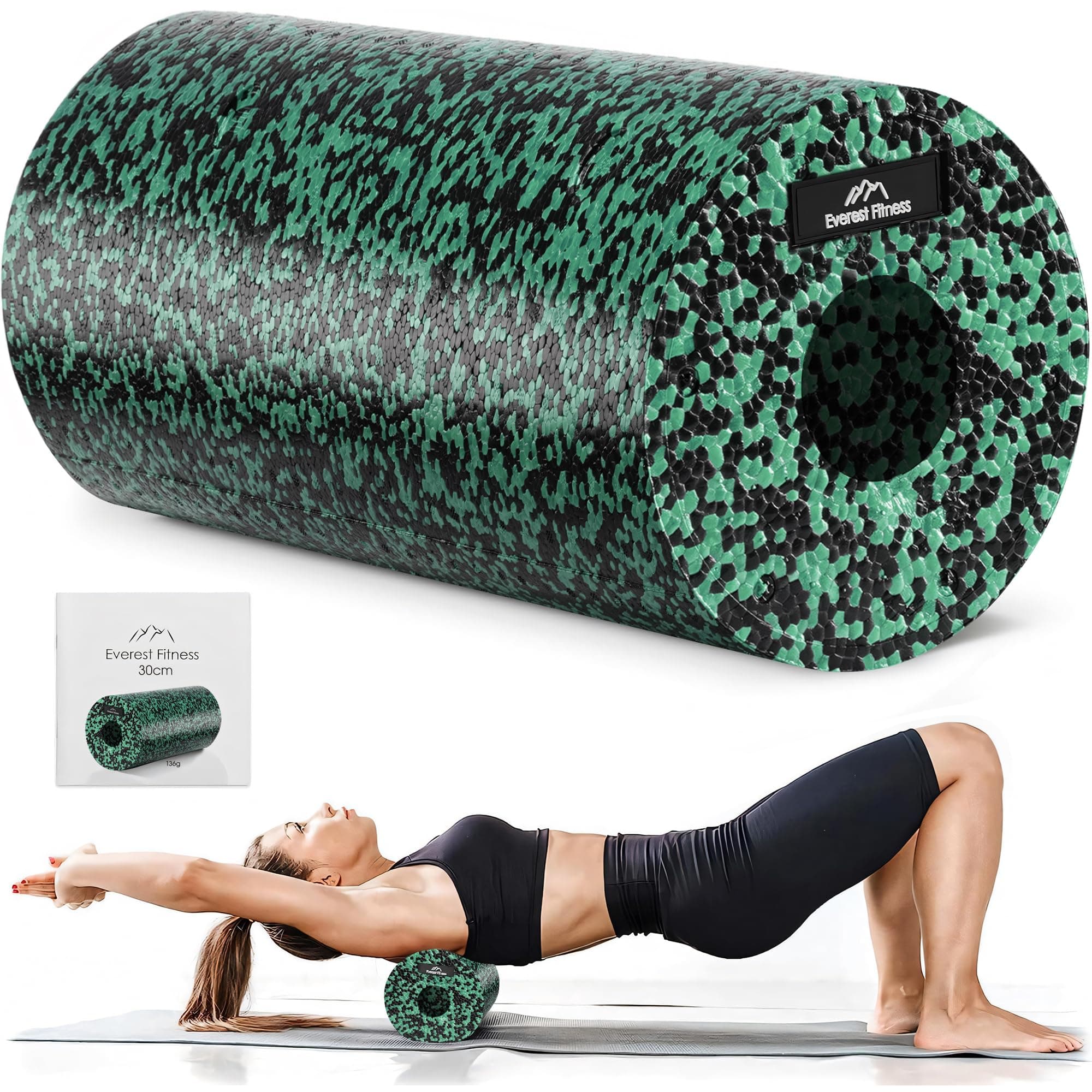Foam Roller - Medium Density Level - Foam Rollers for Back Pain or Muscle Massage - Deep Tissue Massage - Black/Green