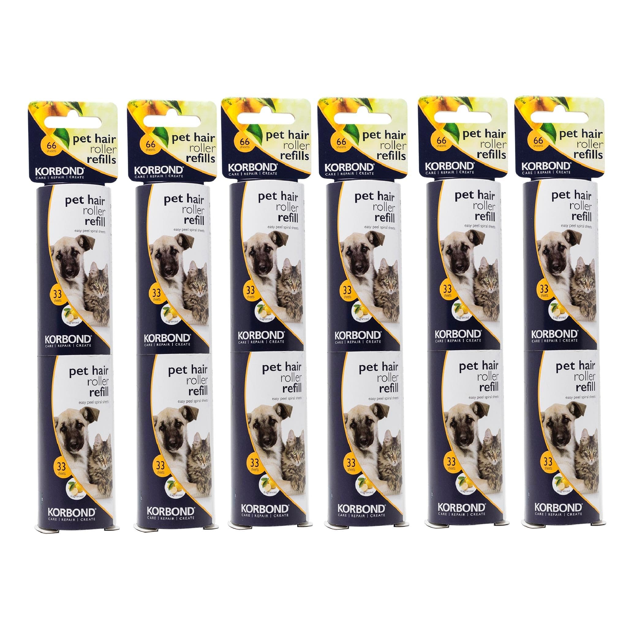 Korbond 12 Pack of 9.8m PET SAFE Lint Roller REFILLS– 396 Sticky Pre-Cut CITRUS SCENTED Sheets- Suitable for ALL FABRIC TYPES - Removes Pet Hair from Furniture and Clothes - Leaves NO RESIDUE