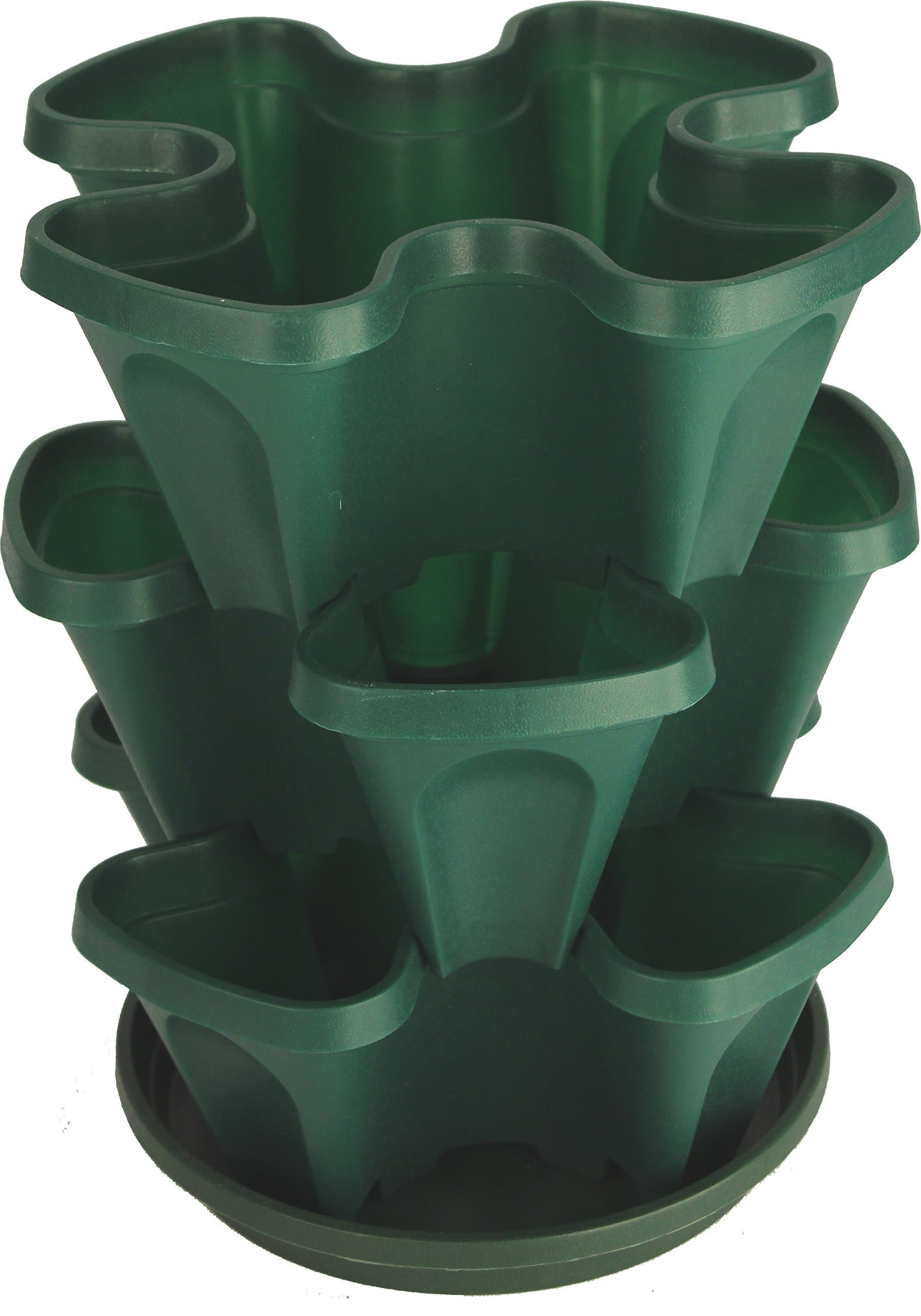 Mr. Stacky Self Watering 3 Tier Stackable Garden Vertical Plastic Planter Set, Hunter Green