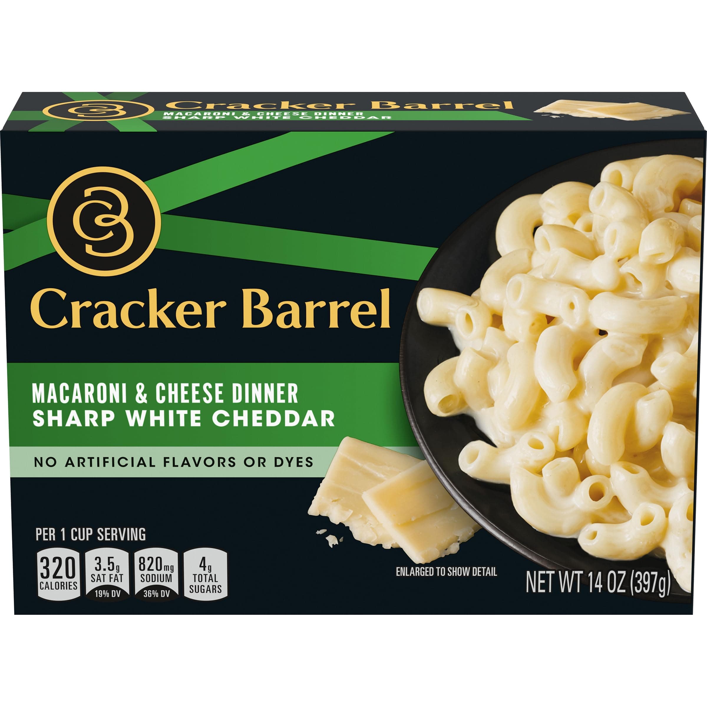 Cracker Barrel Mac and Cheese, 1 Box, for Easy Dinner or Dinner Sides, Sharp White Cheddar Flavor, No Artificial Flavors or Dyes, 14 oz