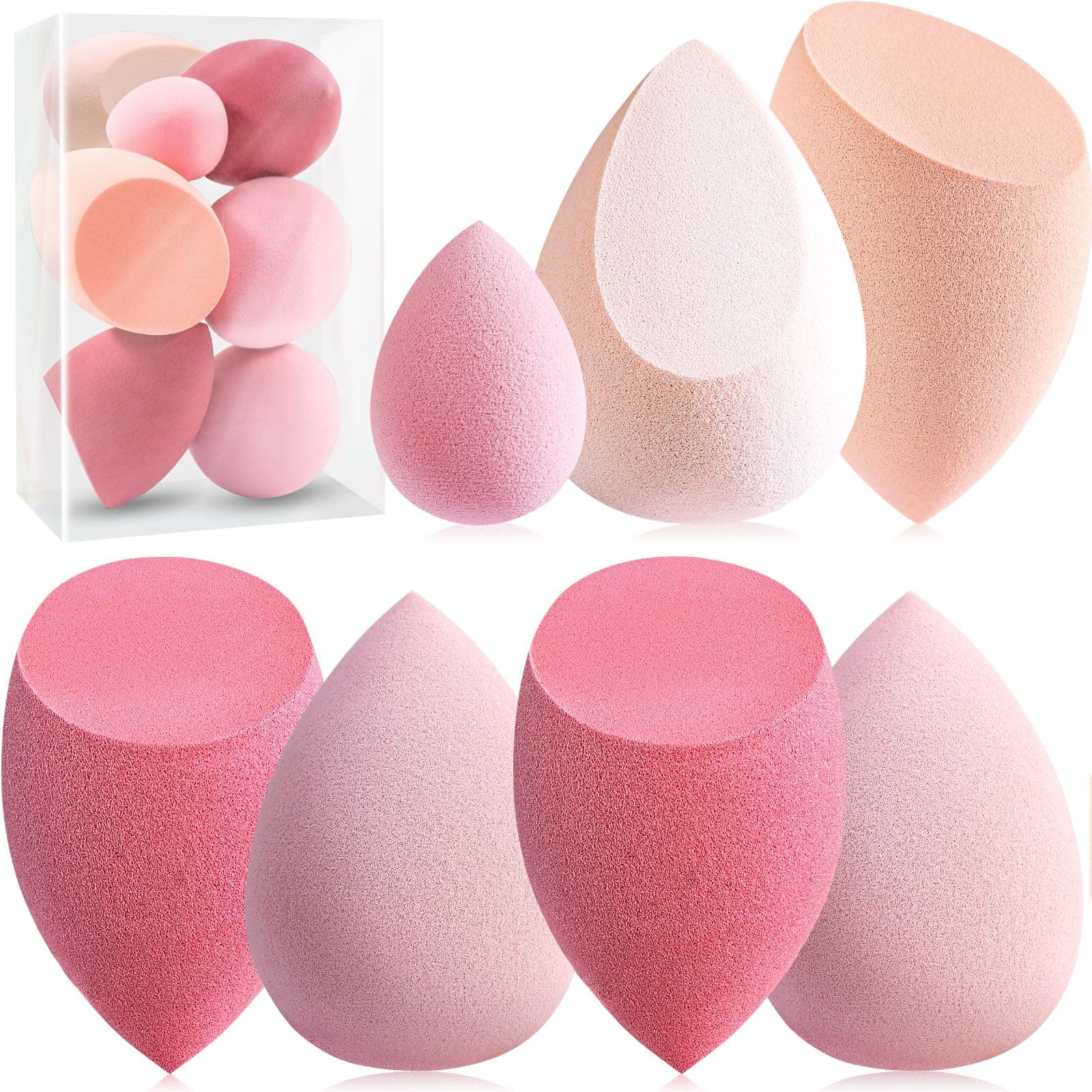 Makeup Sponge Set Foonbe Blender Sponges 7 Pcs for Liquid, Cream, and Powder, Latex Free, Multi colored Beauty Sponges with 1 Mini Sponge, Vegan & Cruelty-Free
