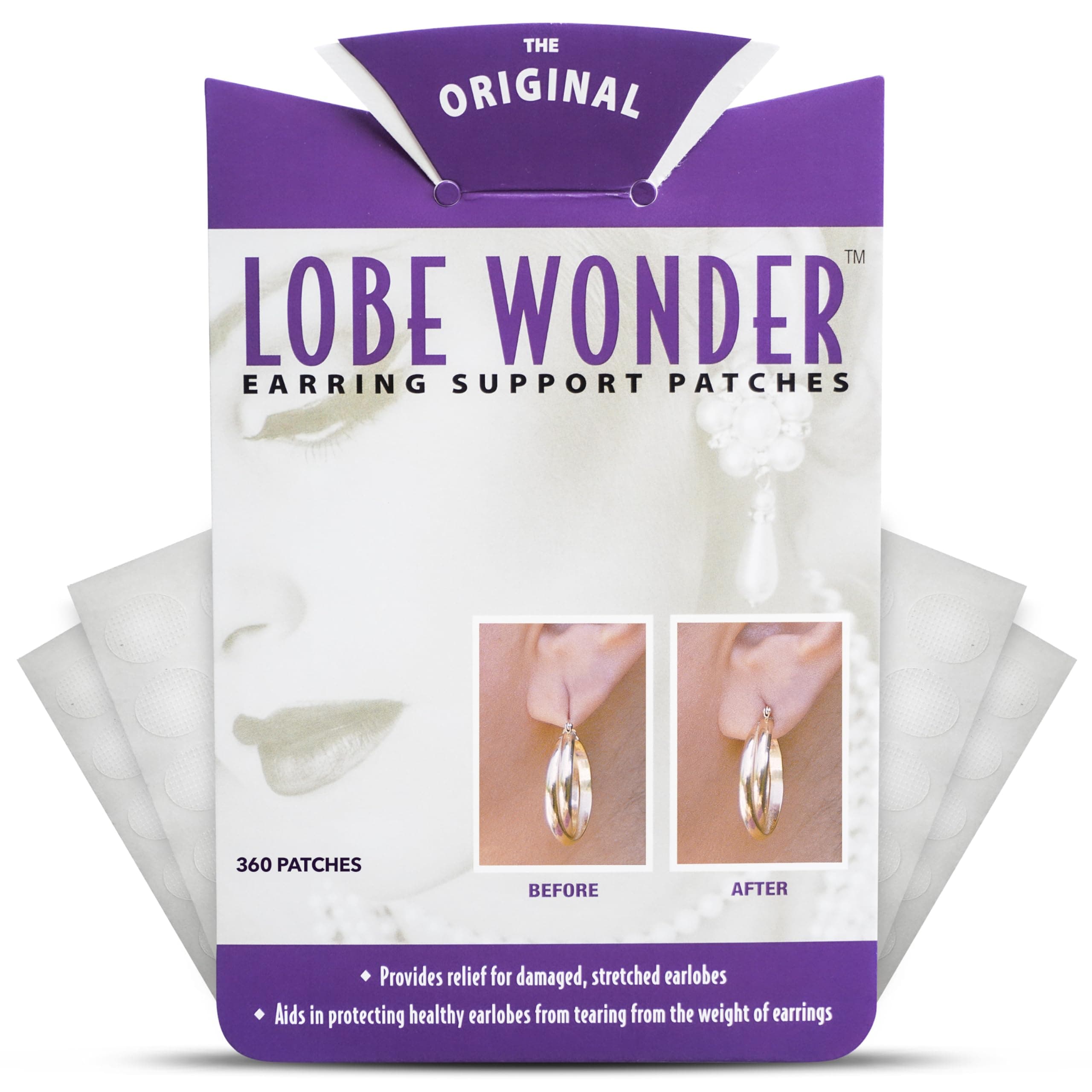 The ORIGINAL Ear Lobe Support Patch for Pierced Ears - Eliminates the Look of Torn or Stretched Piercings - Protects Healthy Ear Lobes from Tearing - 360 Patches - Clear & Latex-Free