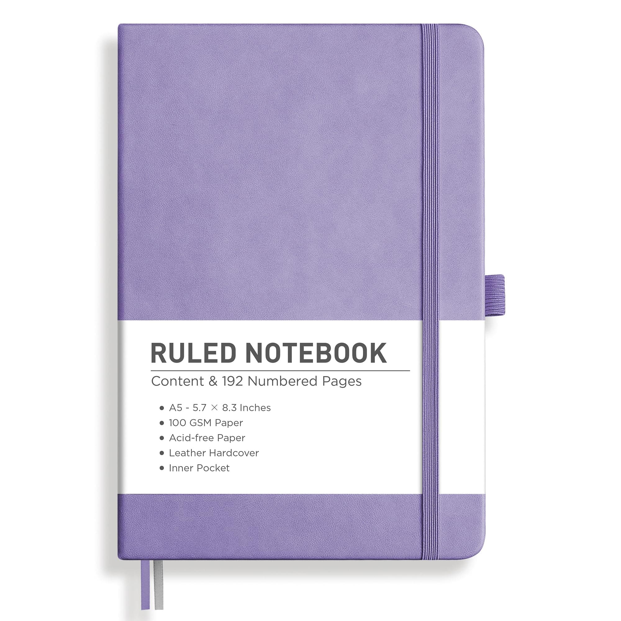 Lined Journal Notebook, 192 Numbered Pages, A5 Medium Size (5.7'' x 8.3''), for Men & Women, Journaling, Writing, Work & Office, Leather Hardcover, 100 GSM Thick Paper (Purple)
