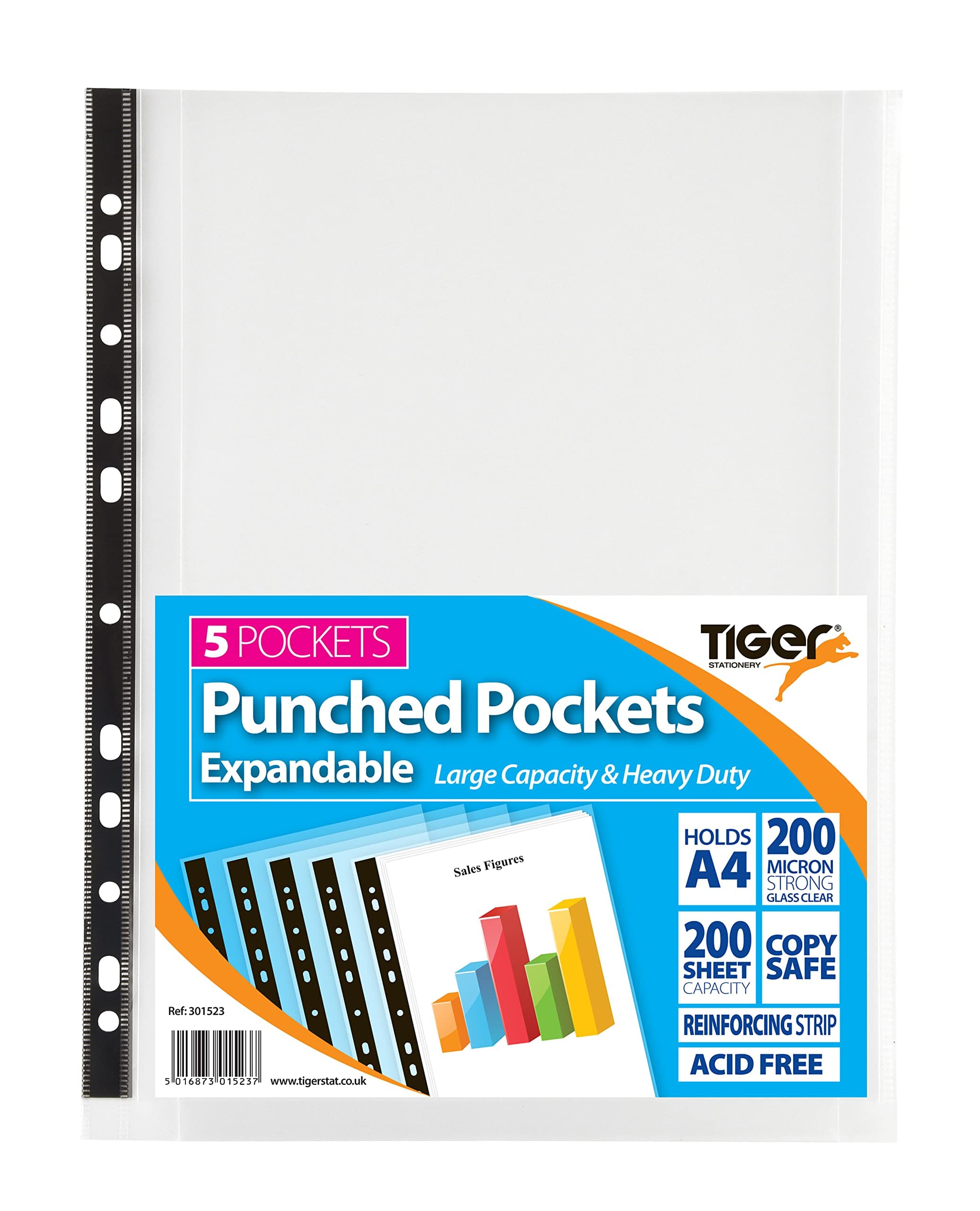 25 Pack A4 Large Expandable Strong Plastic Poly Pockets Wallet Sleeves: Clear Finish Durable Holds Up to 200 Sheets - Expandable Punch Pockets Ideal for Document Organization Office Supplies