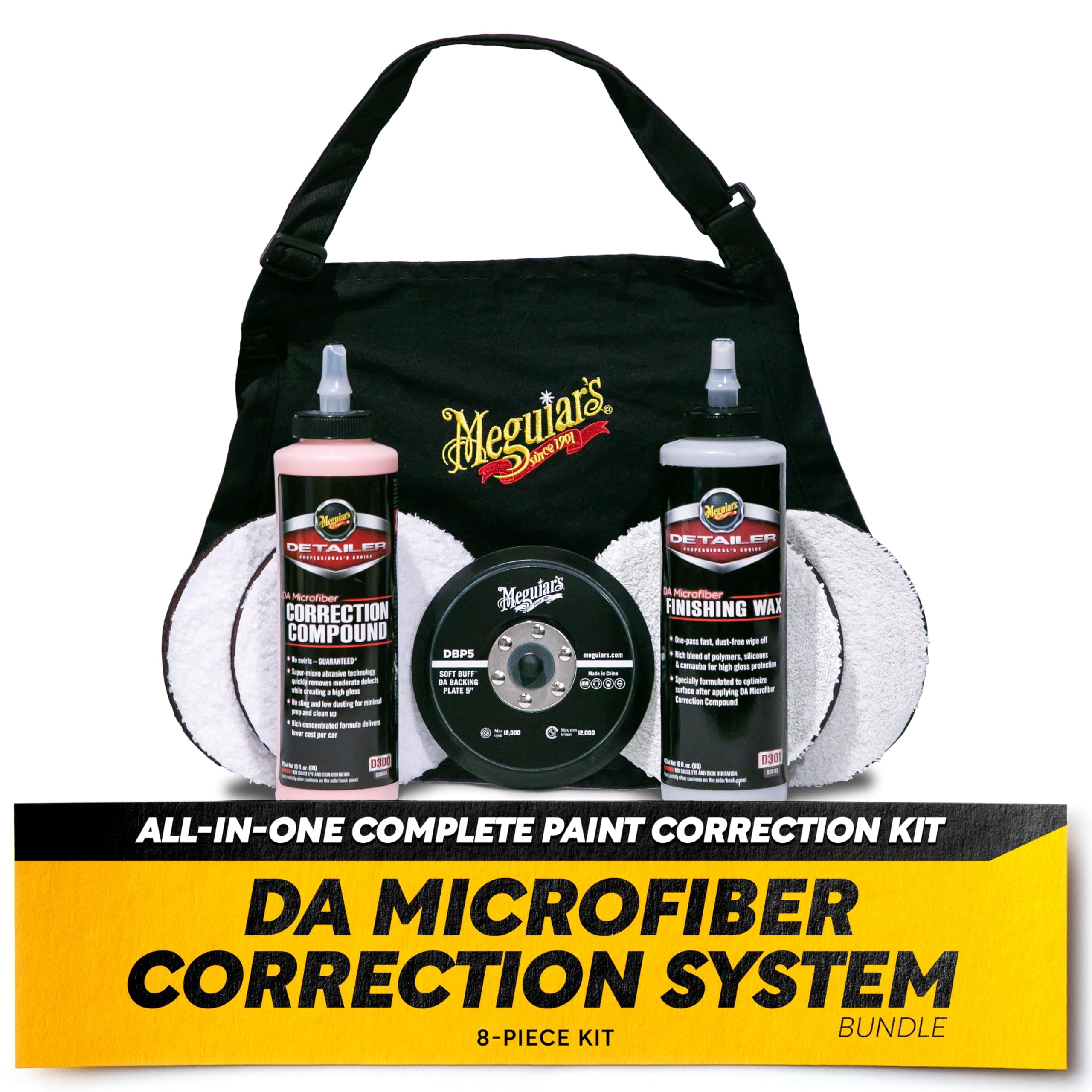 DA Microfiber Correction System 5" Starter Car Detailing Kit, Complete Paint Correction Kit with Cutting Discs, Backing Plate, Correction Compound, Finishing Wax, and More