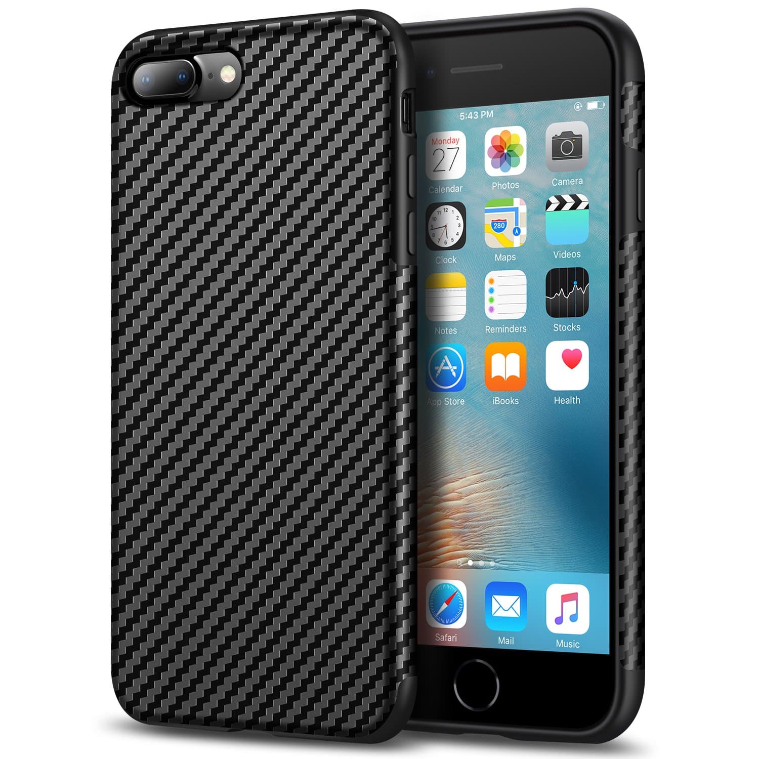 Tasikar Compatible with iPhone 7 Plus Case/iPhone 8 Plus Case Good Grip Slim Case Carbon Fiber Leather Design for iPhone 7 Plus/iPhone 8 Plus (Black)