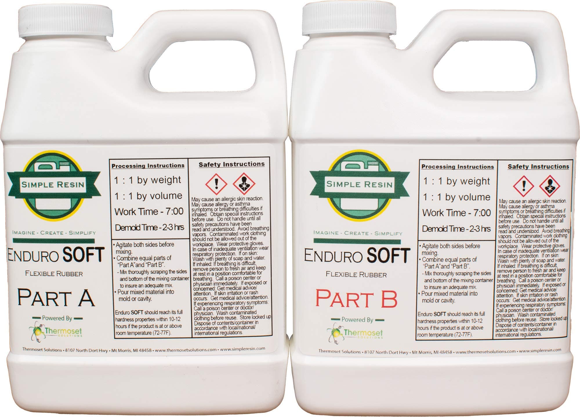 Enduro Soft - 2 Part Liquid Polyurethane Casting Rubber - Durable, Rubber Casting Resin - Soft Rubber Feel (2 lb kit (32 oz kit))