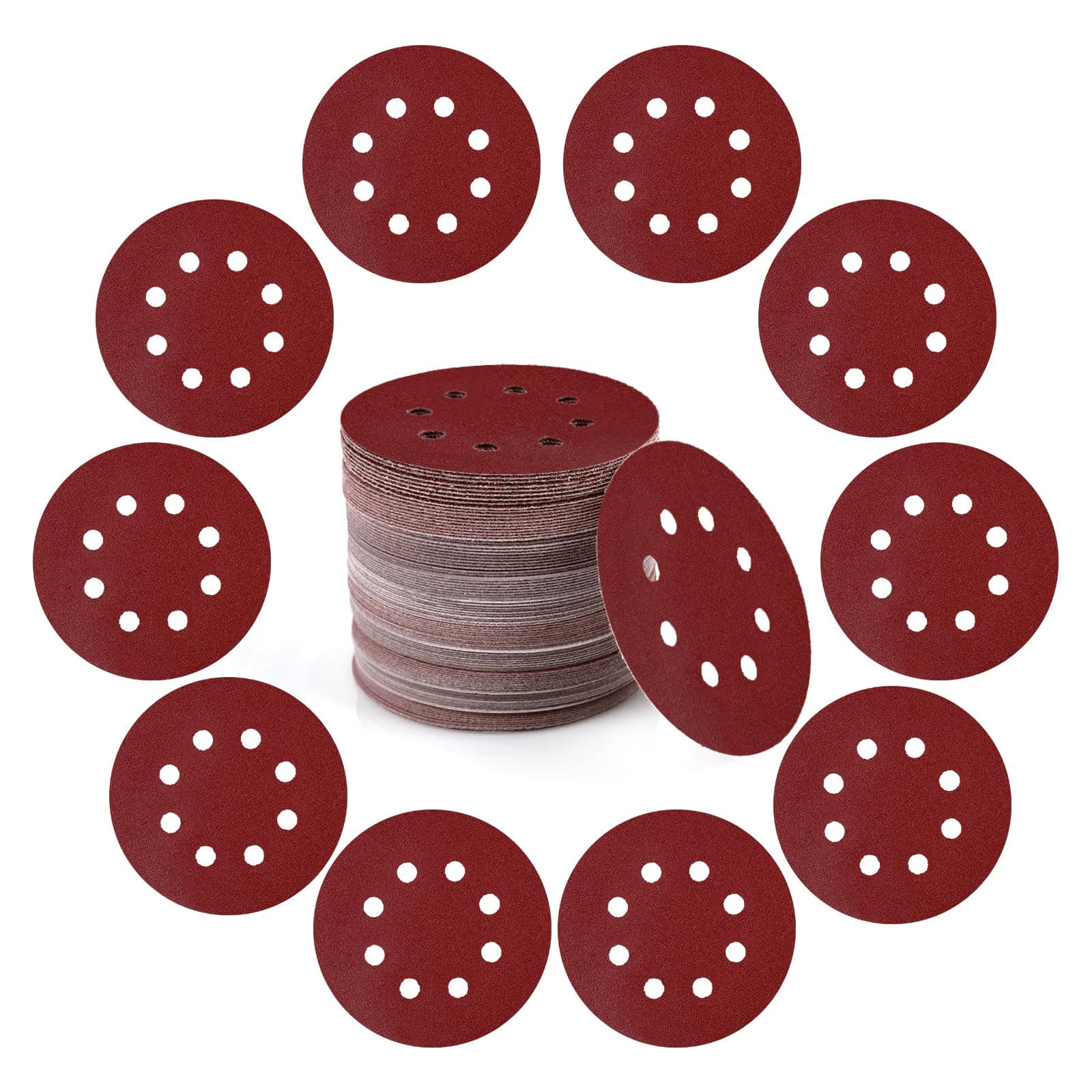 100 PCS 5 Inch Sanding Discs Hook and Loop Sandpaper for Random Orbital Sander 120 Grit