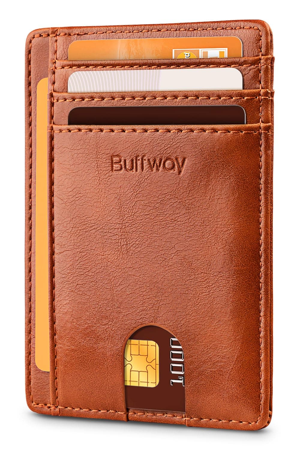 Slim Minimalist Front Pocket RFID Blocking Leather Wallets for Men and Women - Alaska Brown