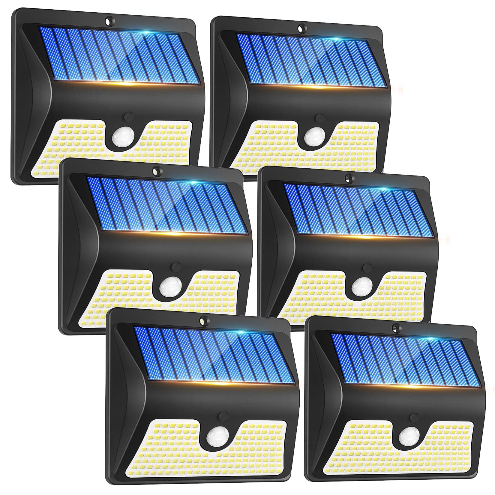Security Lights Motion Sensor - 144 LED Solar Powered Security Light Outside Garden Fence Lights Waterproof Wall Lighting 3 Modes Solar Pir Lights Front Door Yard Garage, Black, 6 Pack (TBD-09)