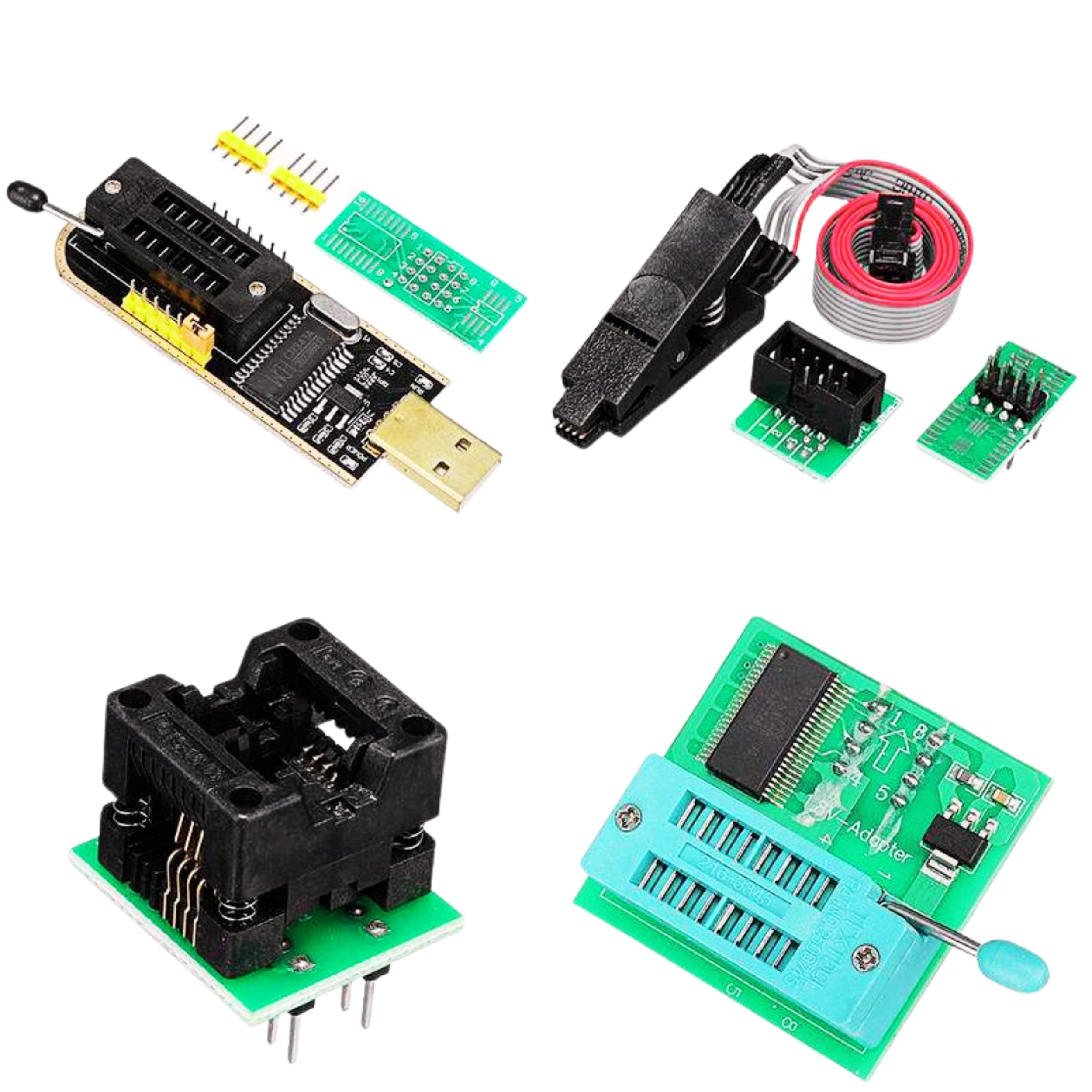 Ch341A USB Bios Programmer Kit with SOP8 Clip Eeprom Burner BIOS Flasher SPI Flash Programmer Kit with 1.8V Adapter 150mil SOP8 Socket for 24/25 Series Memory Read Write