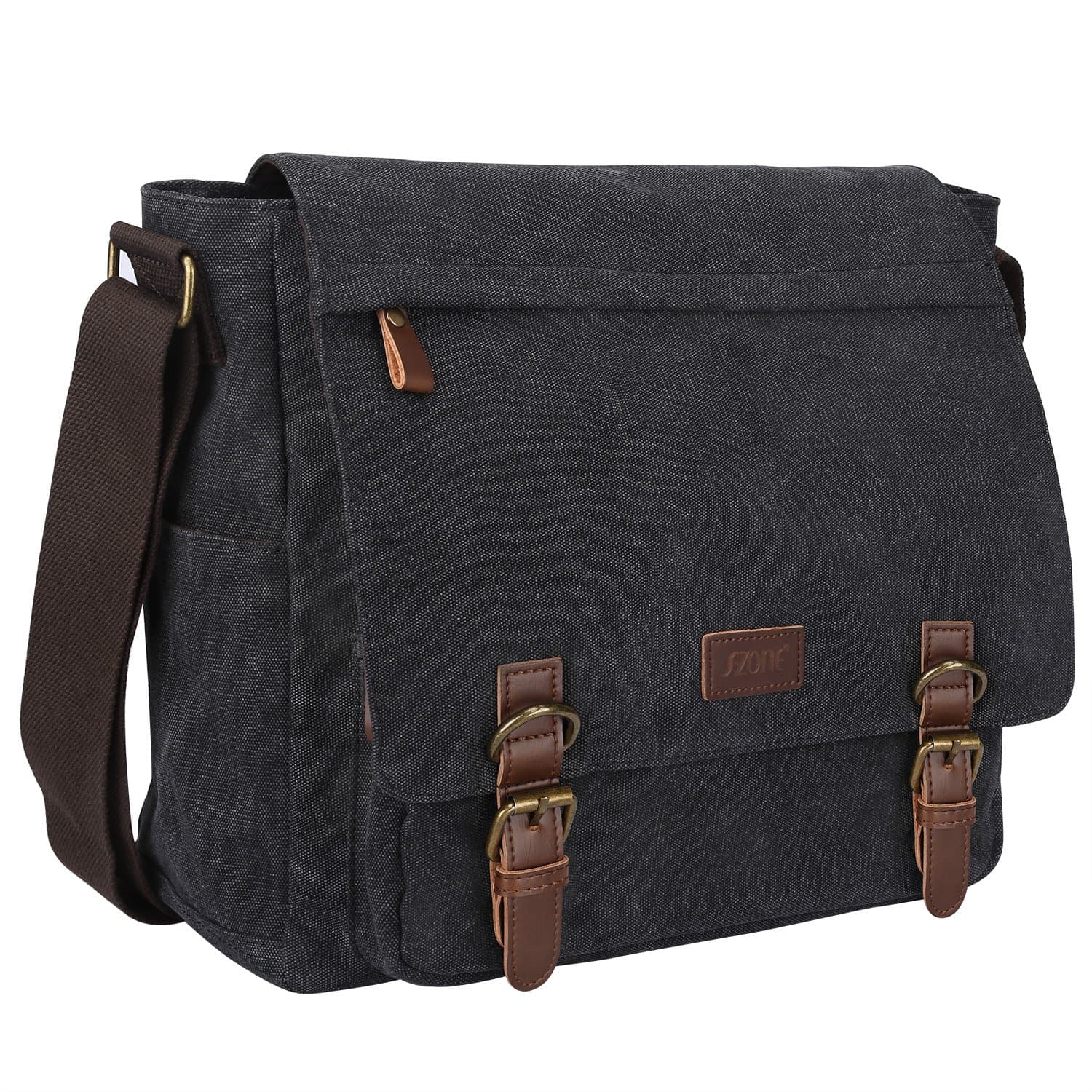 – S-ZONE Men's Messenger Bag Crossbody Shoulder 14-17.3Inch Laptop Vintage Canvas Briefcase Satchel for Work School Traveling Daily Use Multiple Pocket