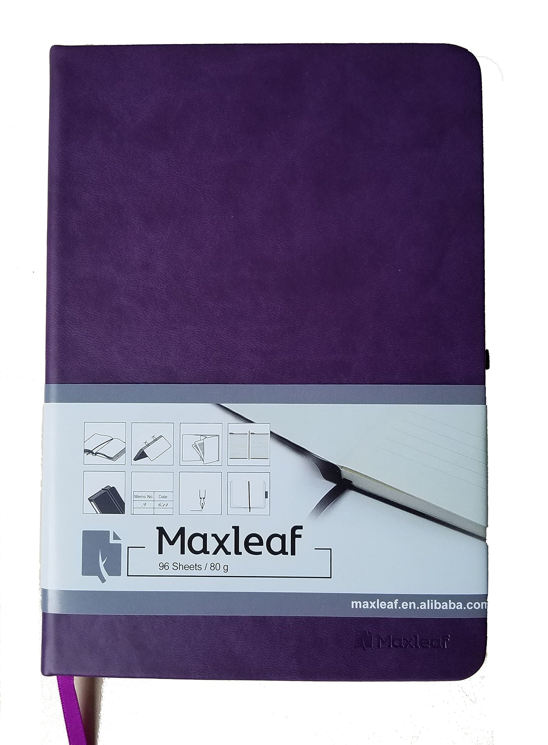 Maxleaf A4 Size Thick Classic Notebook with Pen Loop - Lemome A4 Wide Ruled Hardcover Writing Notebook Leather Cover Note Book 180pages 80 GSM Ruled 11.7 by 8.3 inches(297 x 210 mm) (Deep Purple)
