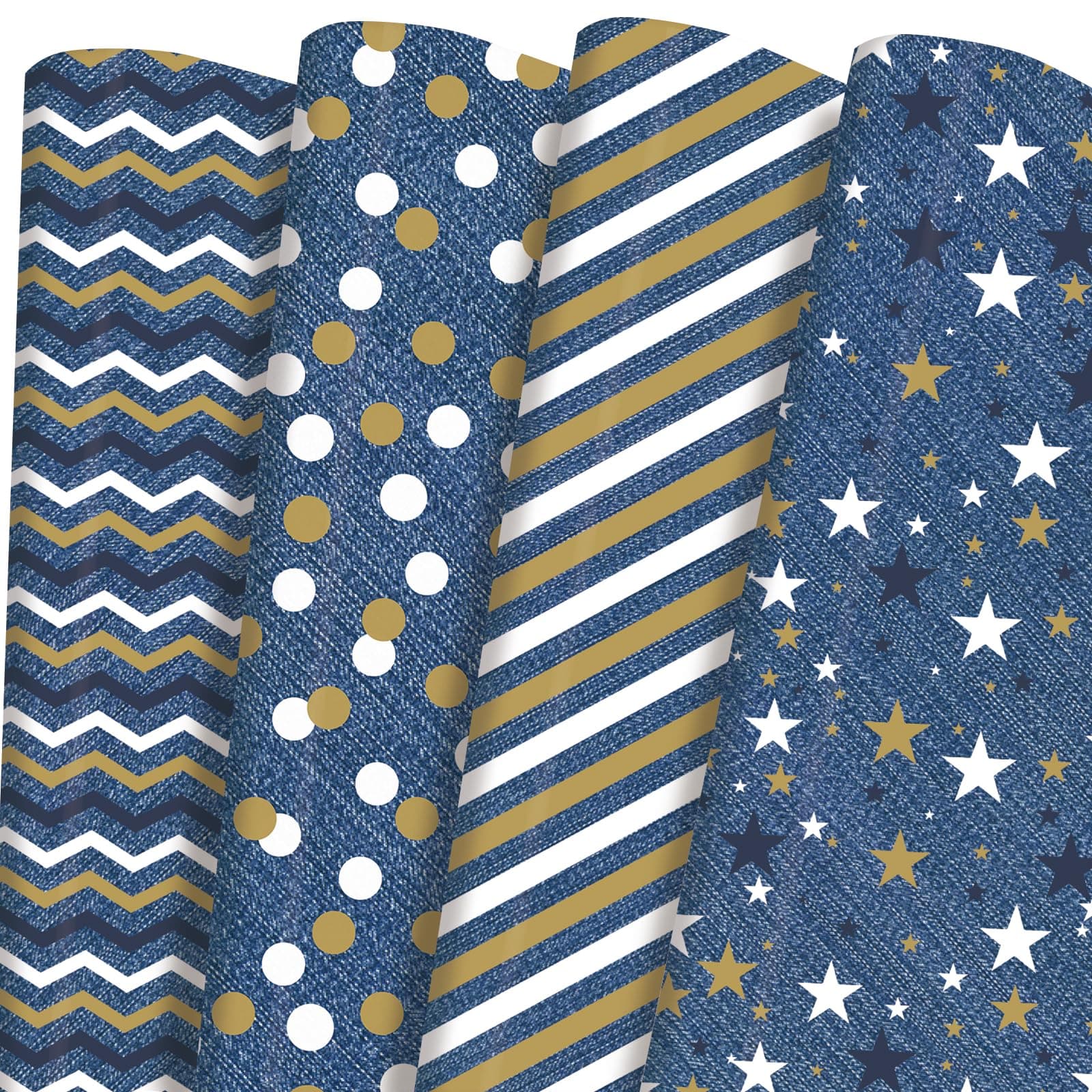 PlandRichW Denim Blue Wrapping Paper Folded for Man Boys Girls Birthday, Vint...
