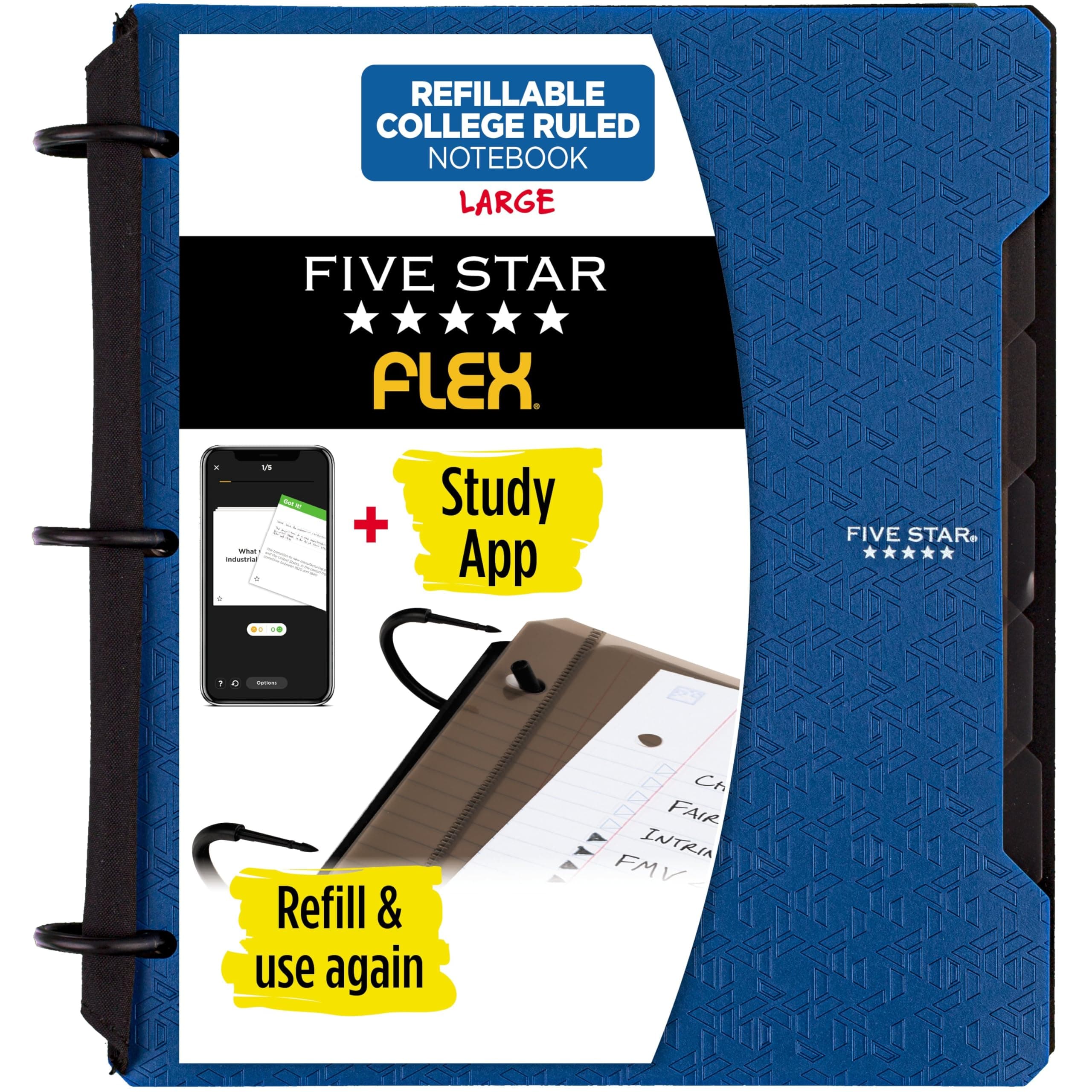 Flex Refillable Notebook + Study App, College Ruled Paper, 2.5 cm TechLock Rings, Pockets, Tabs and Dividers, 200 Sheet Capacity, Blue (29328AD2)