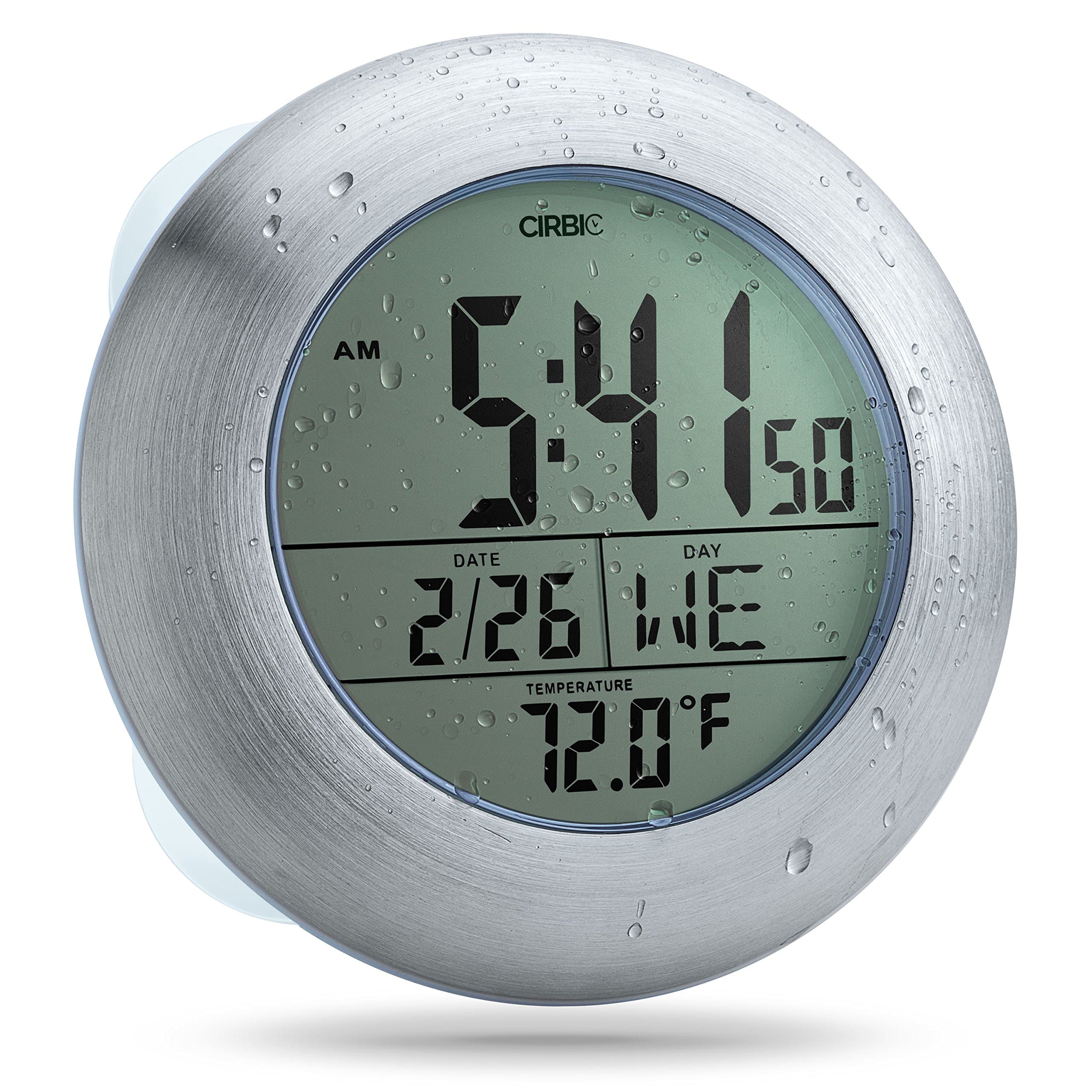 Extra Large Shower Clock with Suction Cups, Date and Temperature, Water Resistant Clock for Bathroom