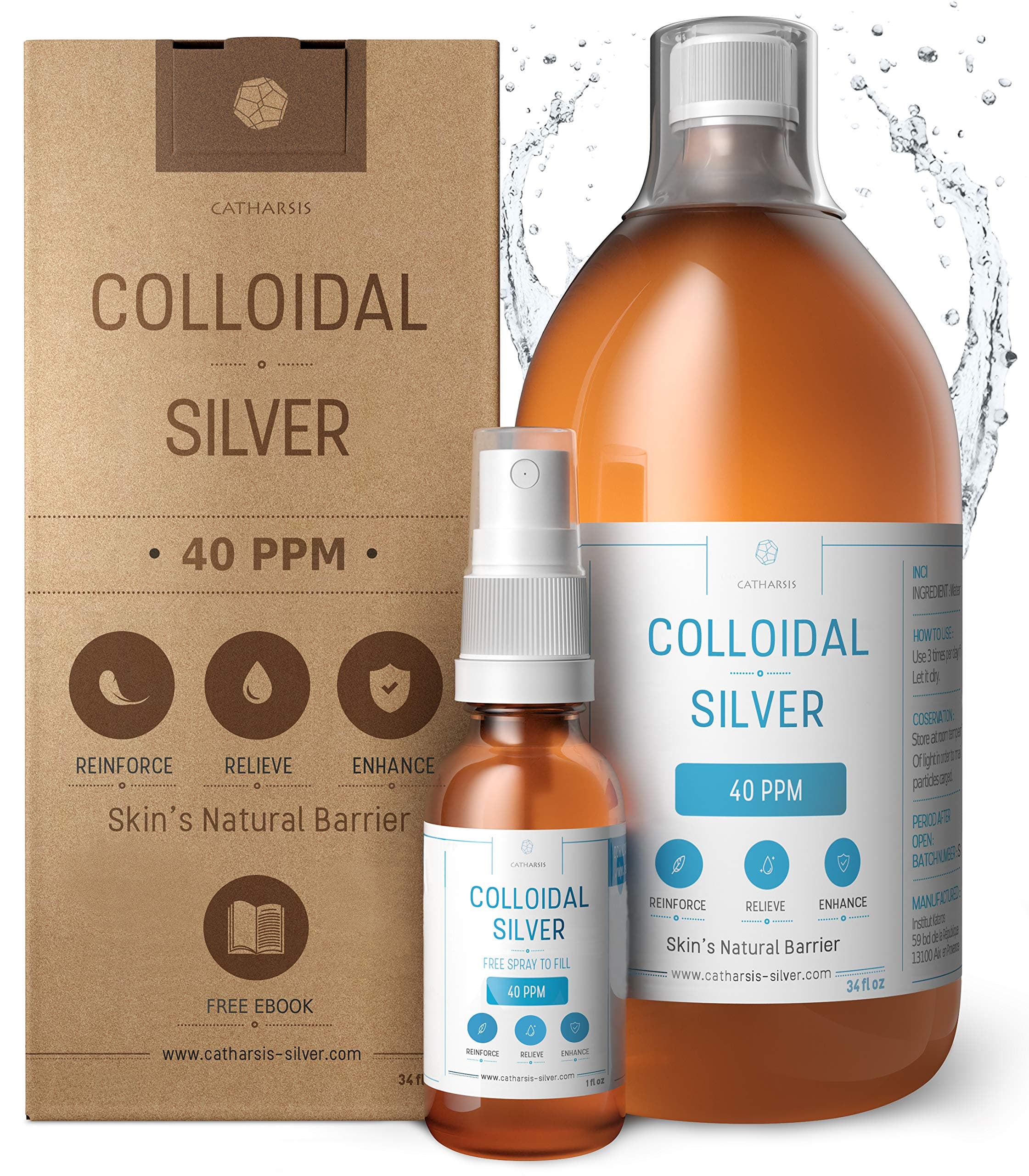 Premium Colloidal Silver ● Optimal Concentration Formula, Smaller Particles, Better Results ● Laboratory Certified ● Liquid Silver Made in EU ● Free Spray Bottle to Fill & Ebook (34 fl oz)
