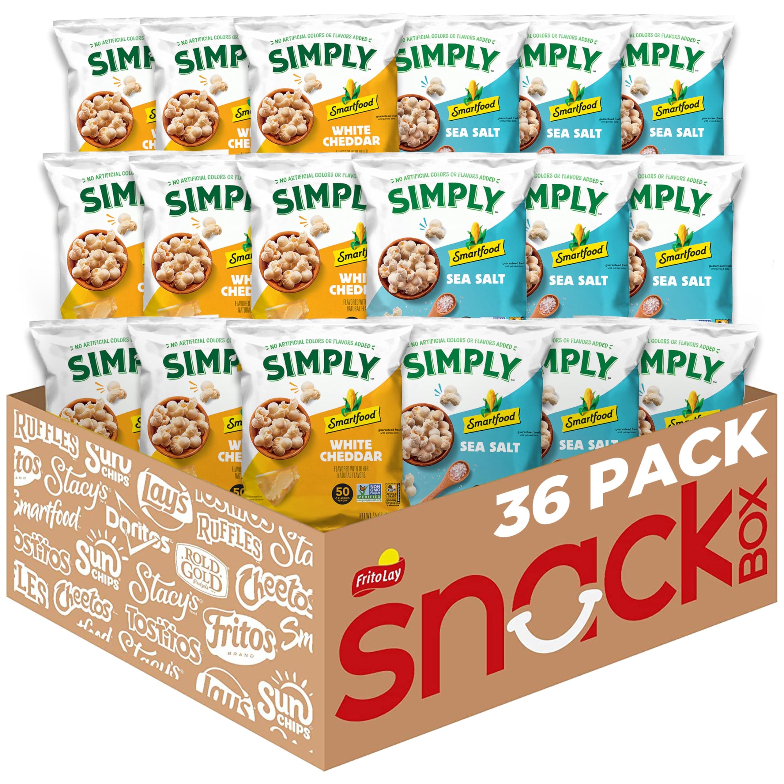 Smartfood Simply Variety Pack, White Cheddar and Sea Salt 0.5oz (36 Count)